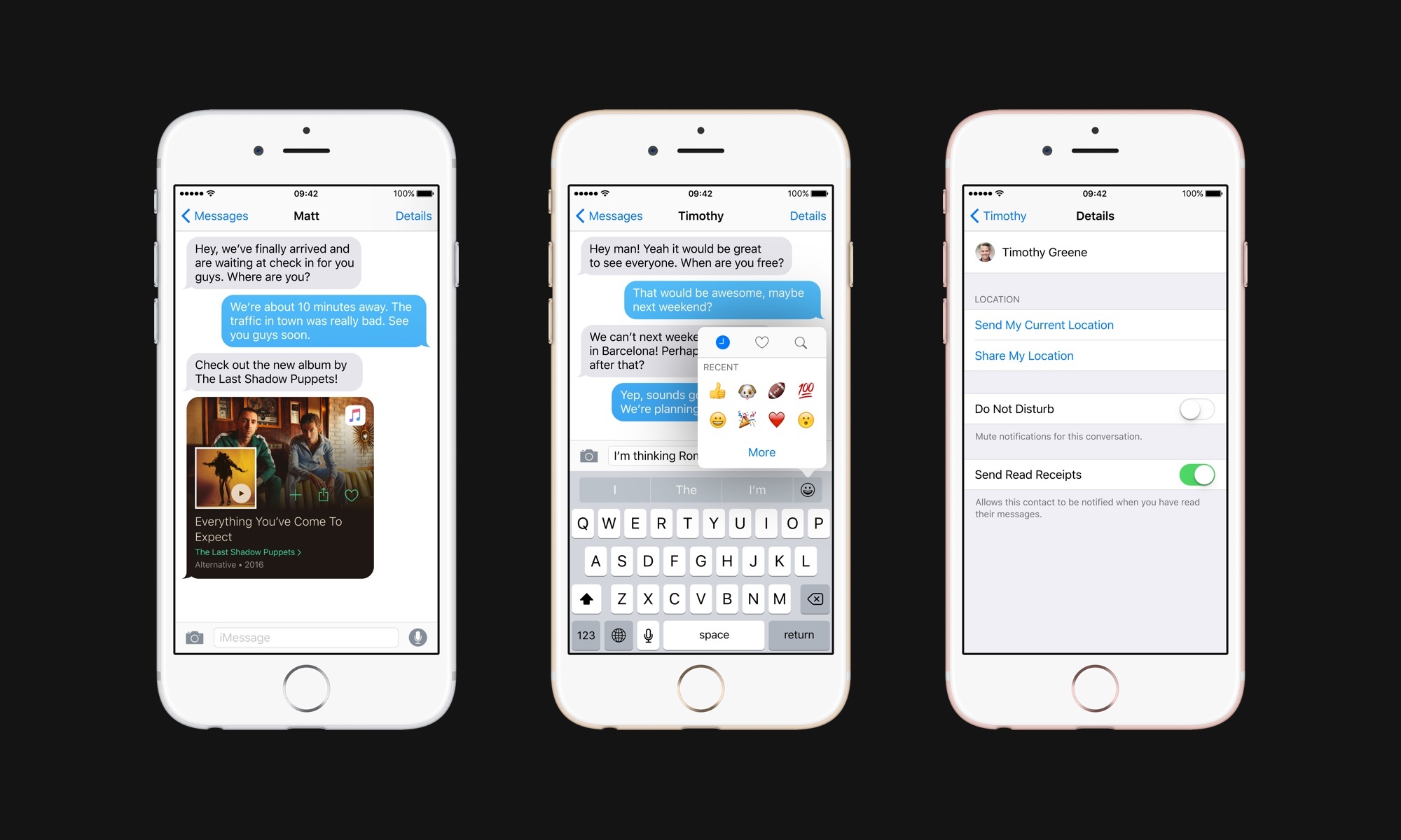 Rich previews, faster emoji input, and granular read receipts in Messages.