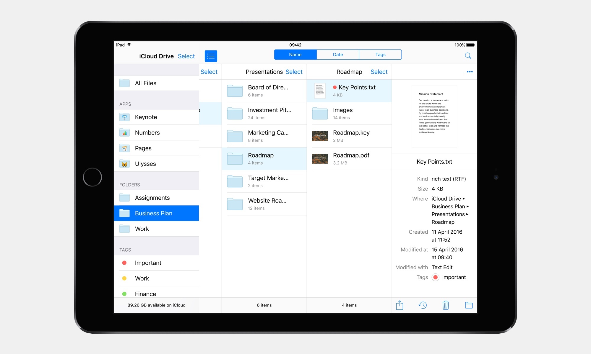 A revamped iCloud Drive app for iPad.