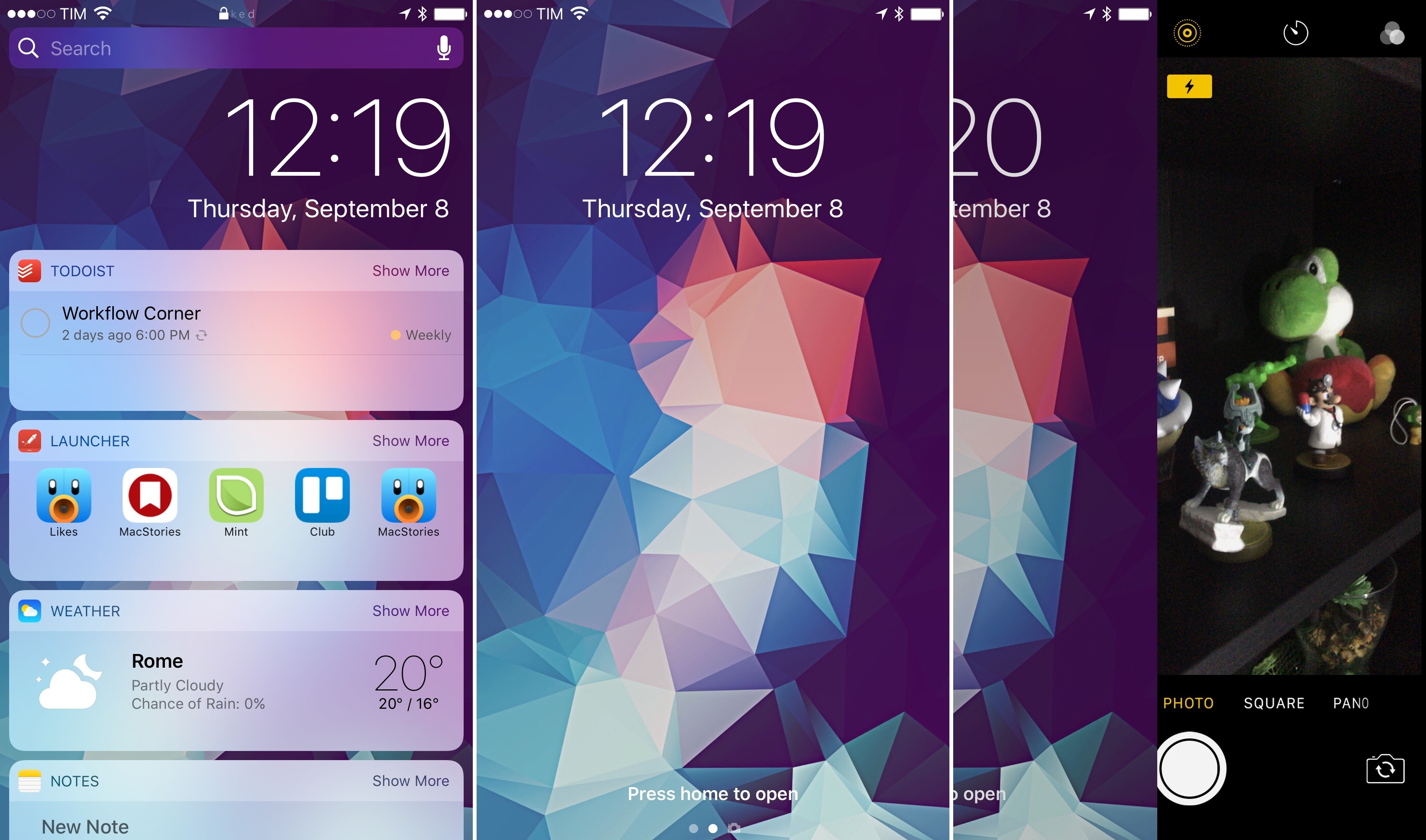The Lock screen's new horizontal hierarchy, with widgets on the left.