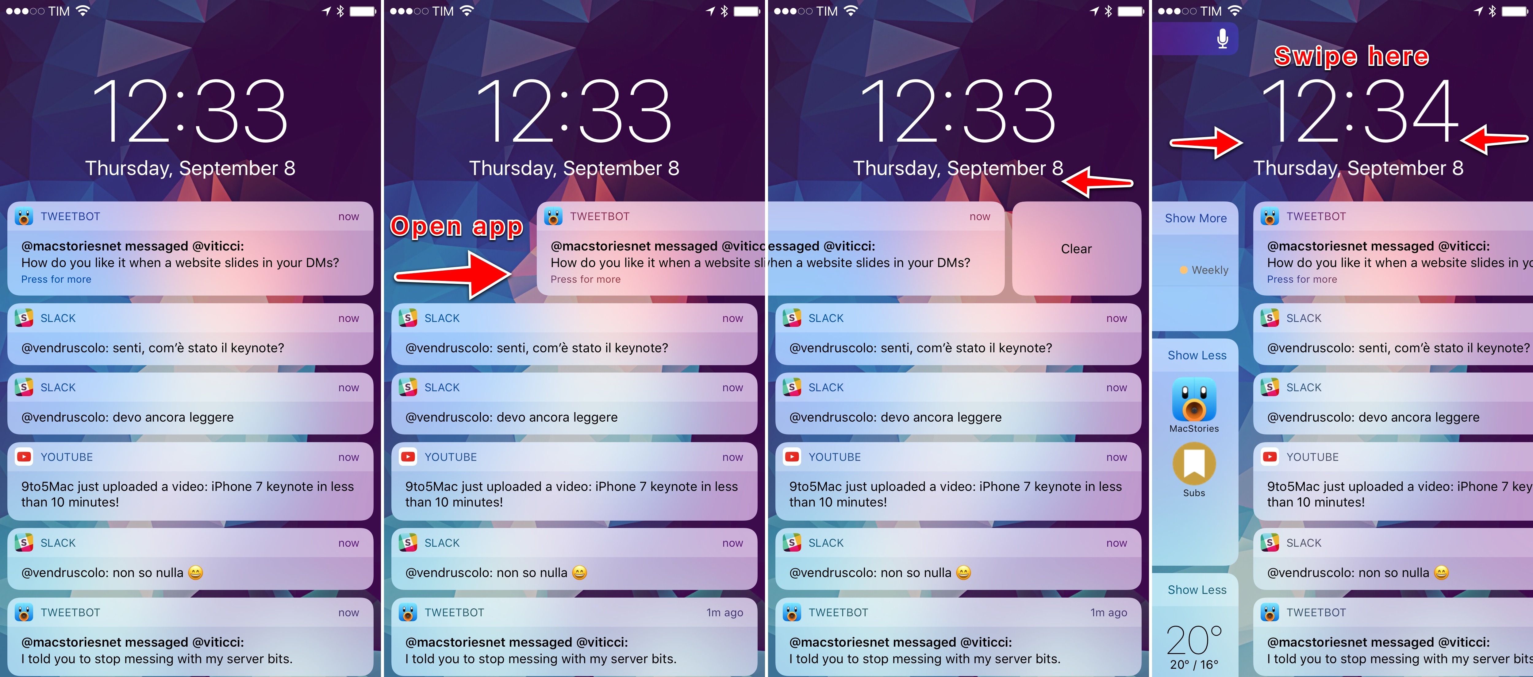 Where to swipe when notifications fill the Lock screen. (Tap for full size)