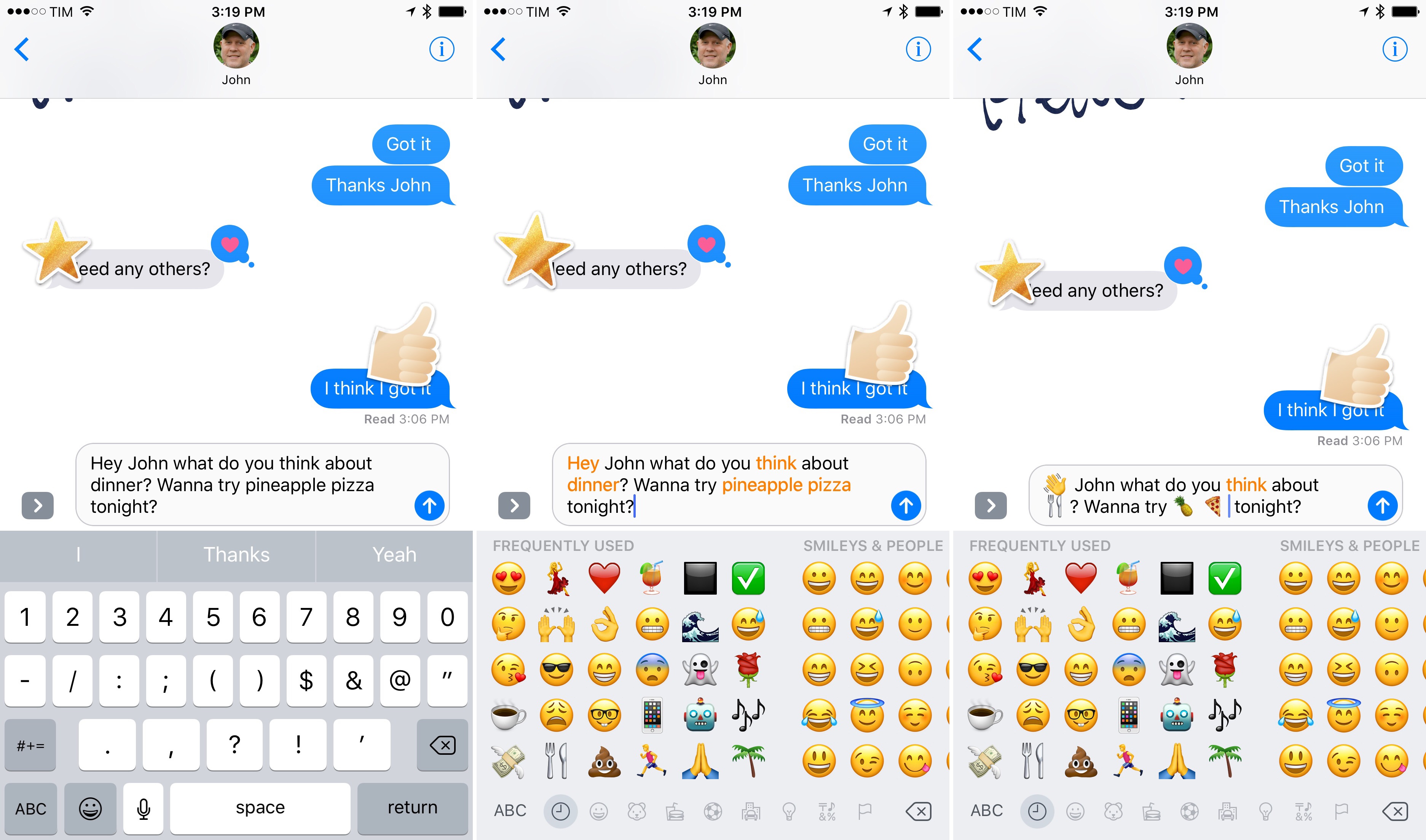 Tap the emoji keyboard to replace words with emoji.