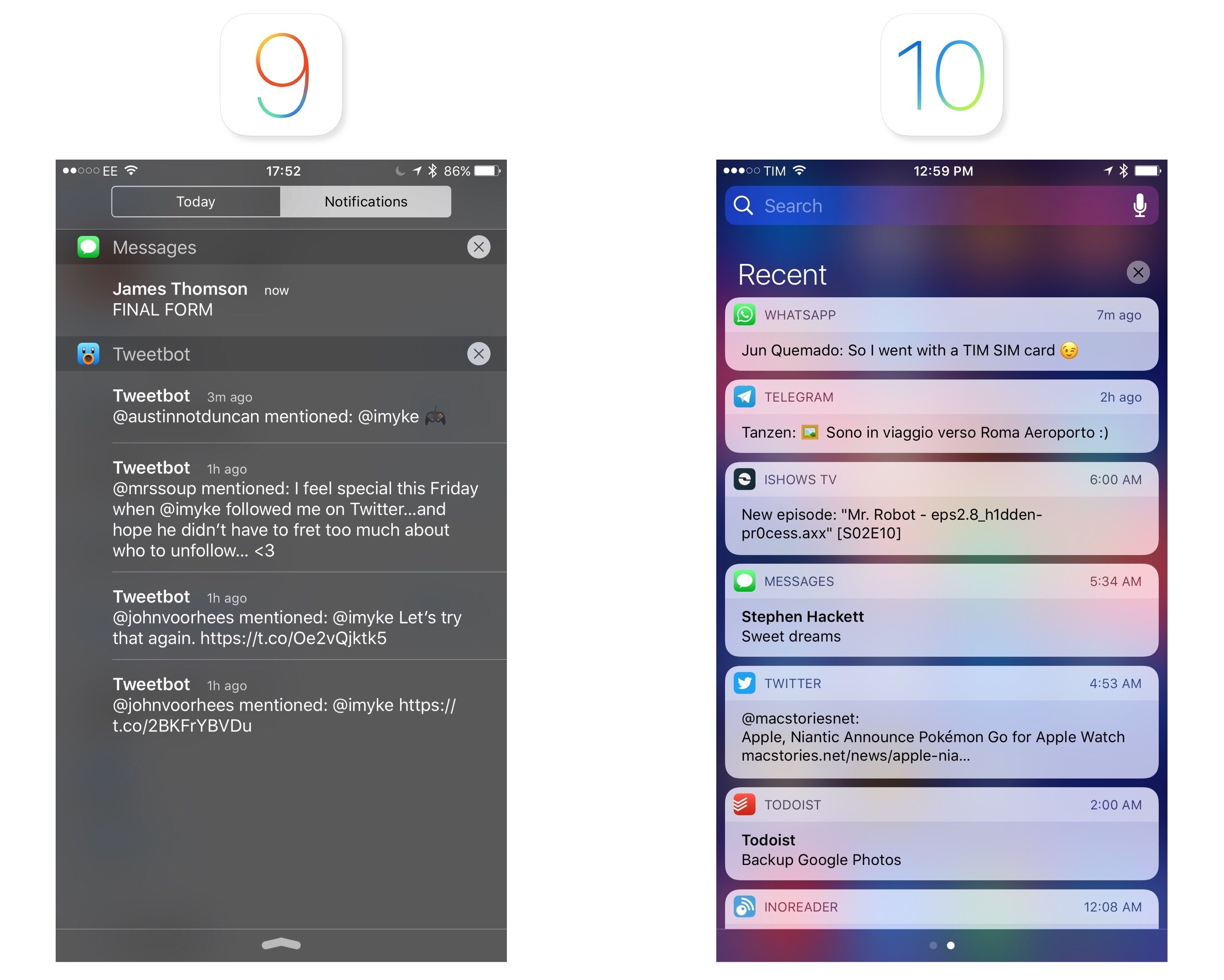 Notifications iOS 9 and 10.