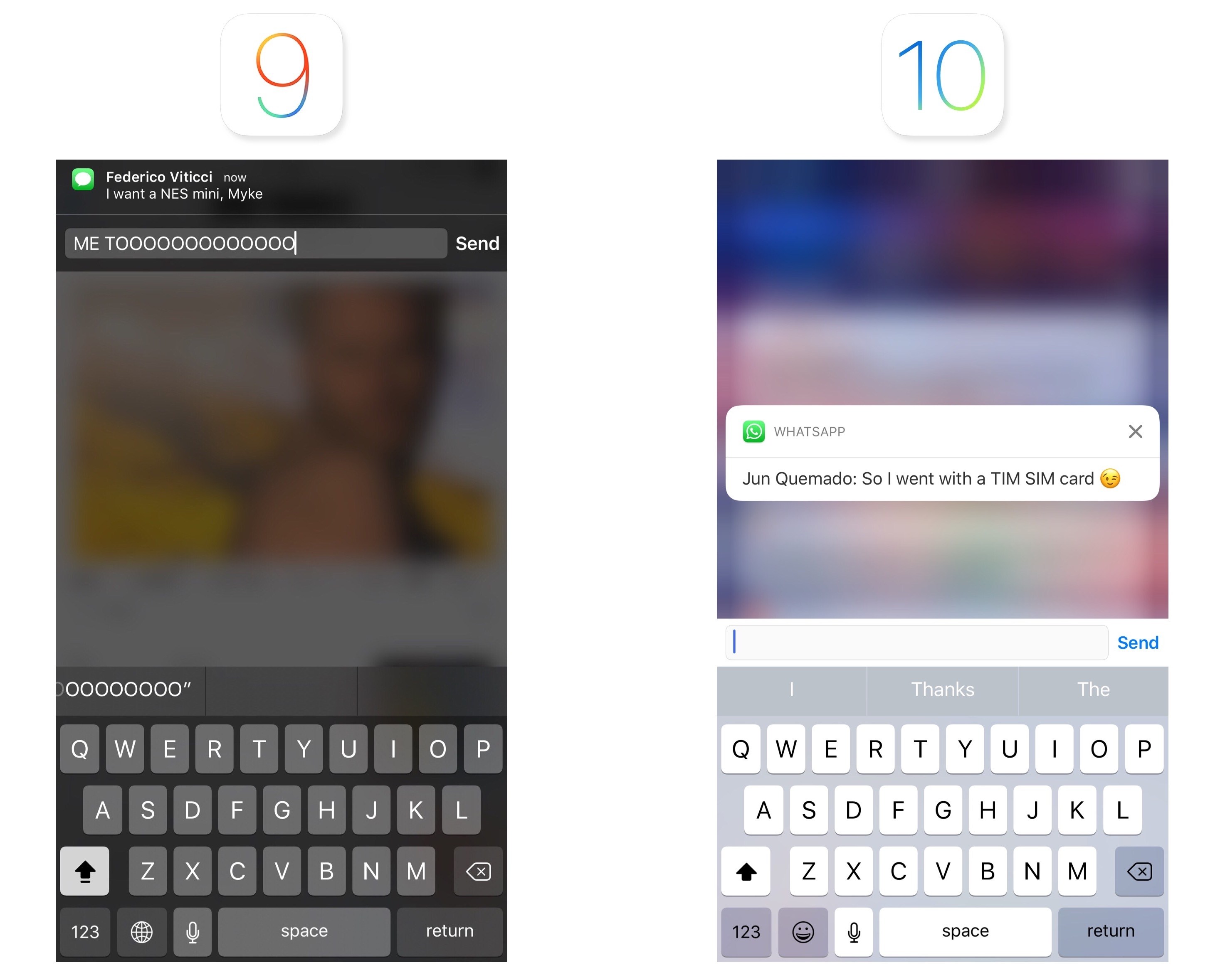 Quick replies in iOS 9 and iOS 10.