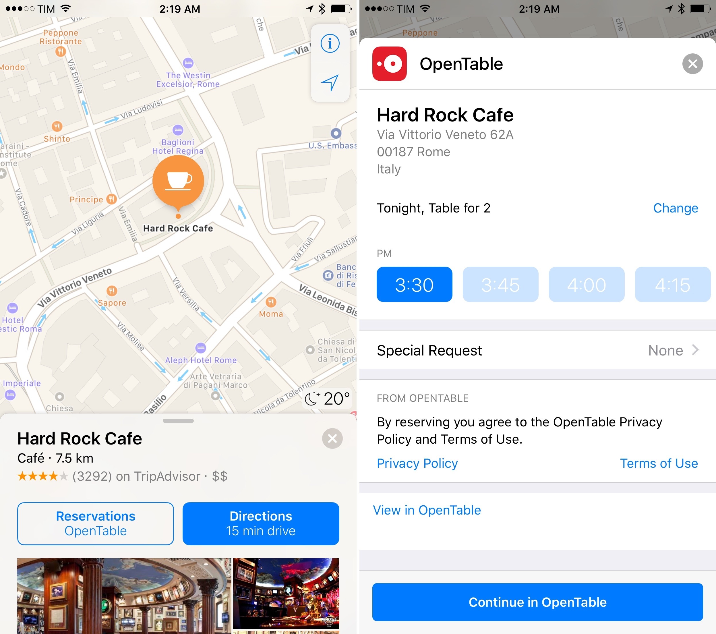 OpenTable's Maps extension.