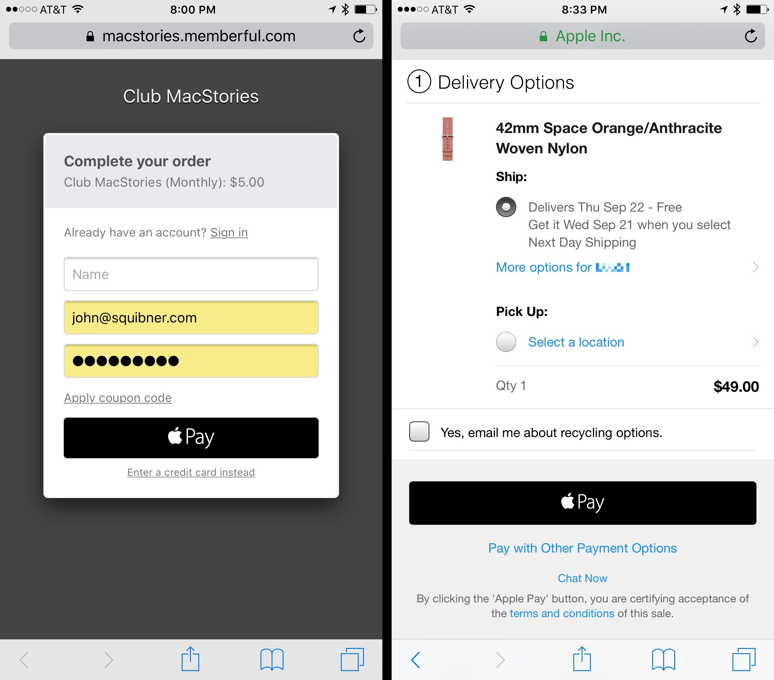 Apple Pay transactions can be authorized on iOS inside Safari using Touch ID.