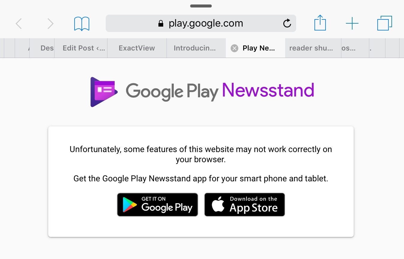 Newsstand's web app does not work on Safari for iOS or macOS.