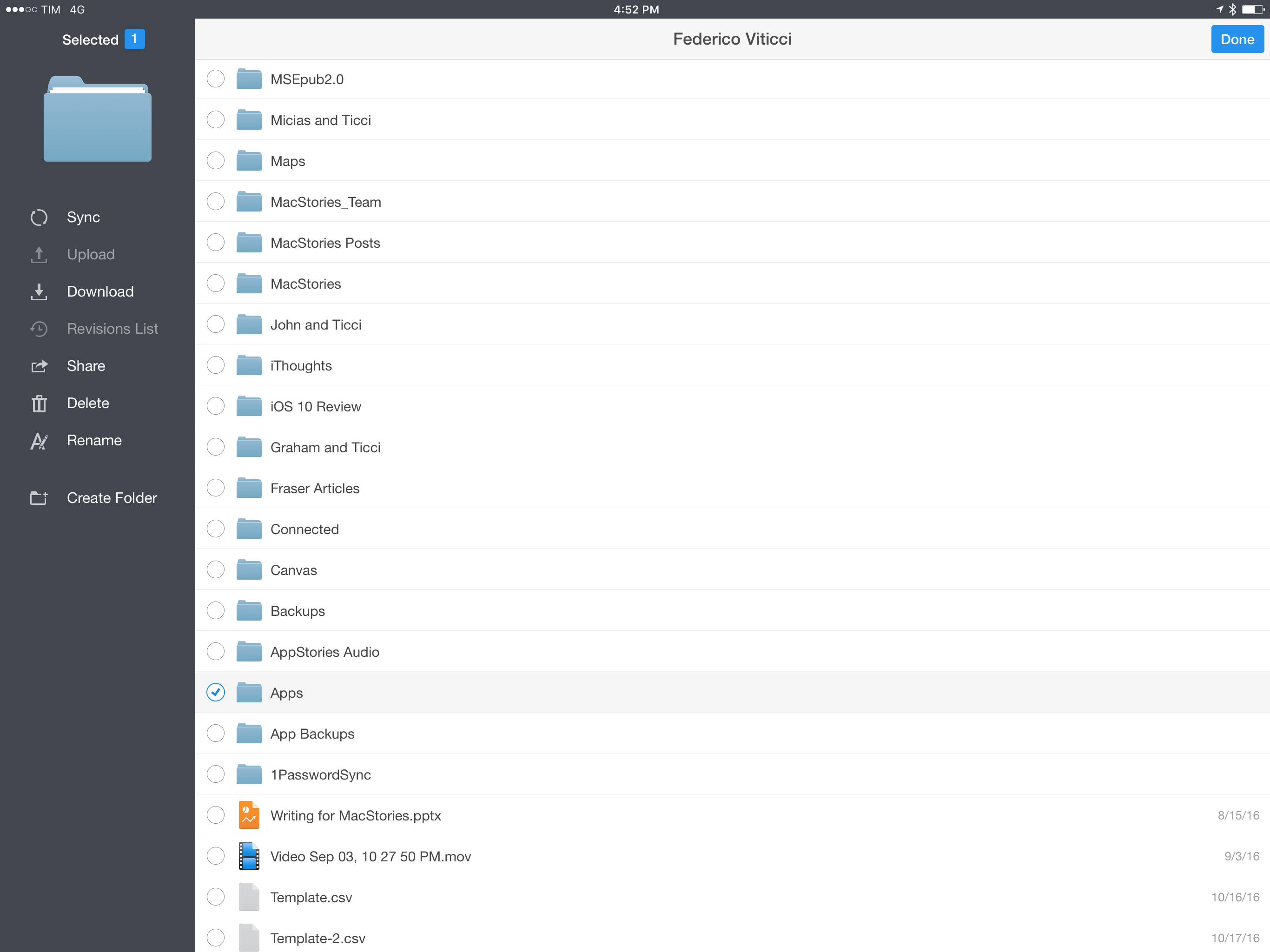 Documents lets you sync Dropbox folders for offline access on the iPad.