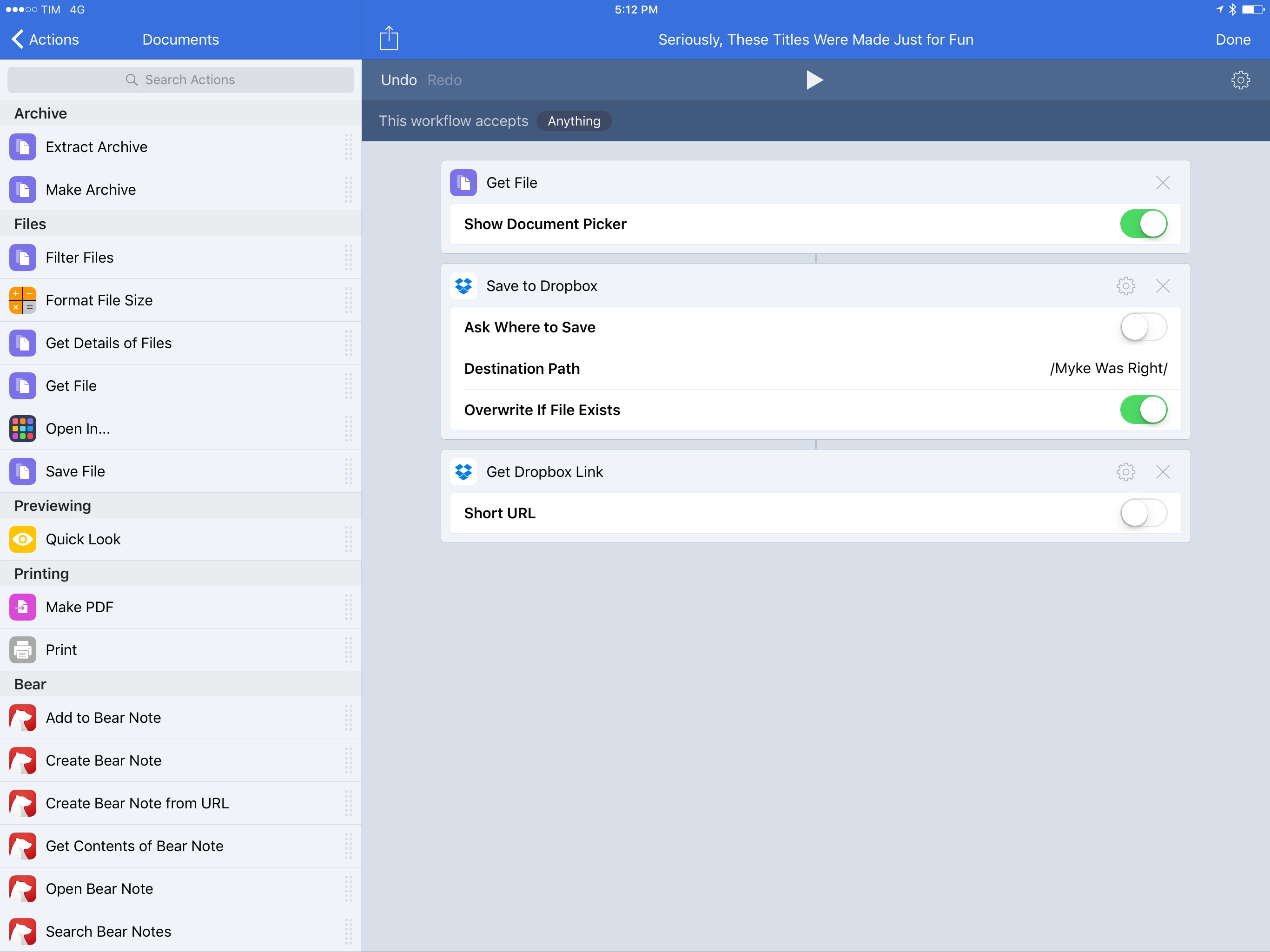 Dropbox actions in Workflow grant you more freedom than iCloud Drive.
