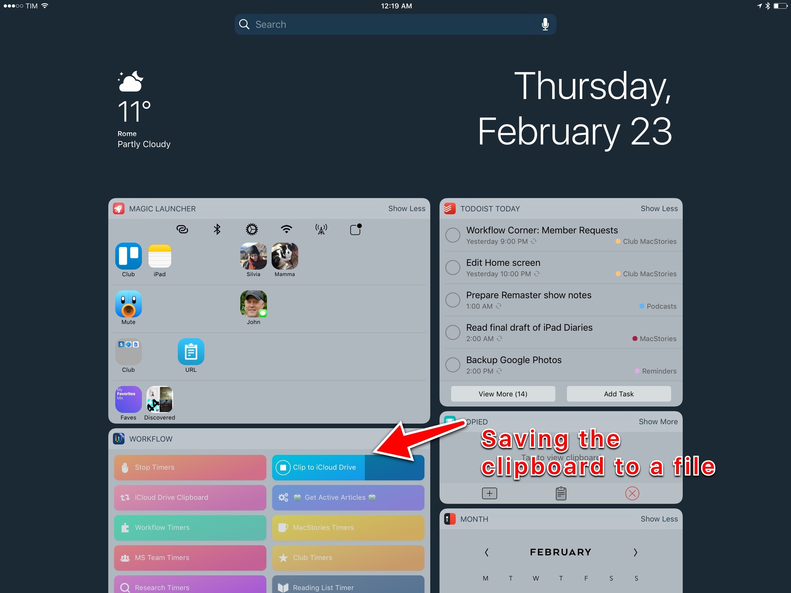 Saving the clipboard from a Workflow widget.