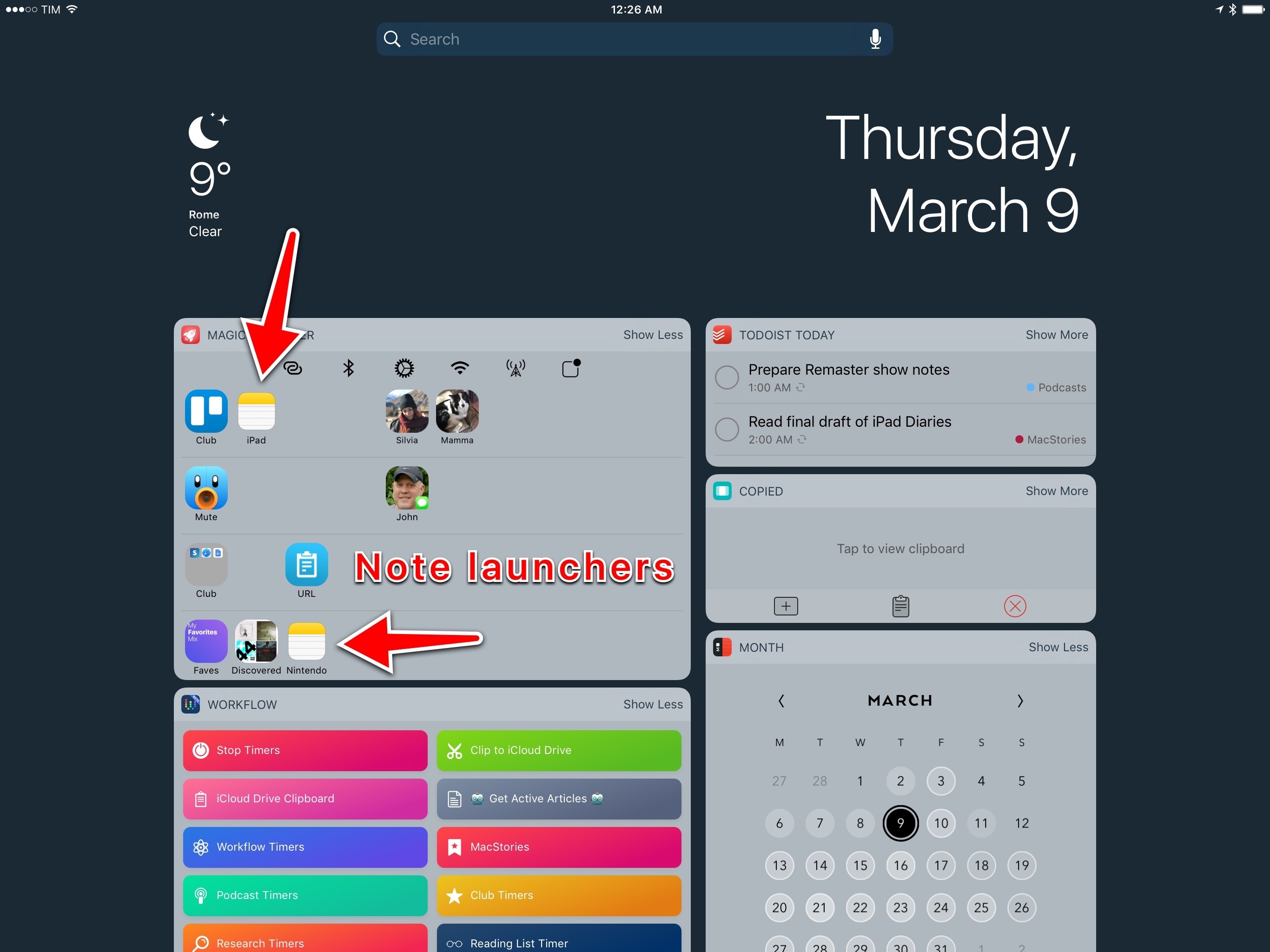 I can launch specific notes with iCloud.com shareable URLs and Magic Launcher.