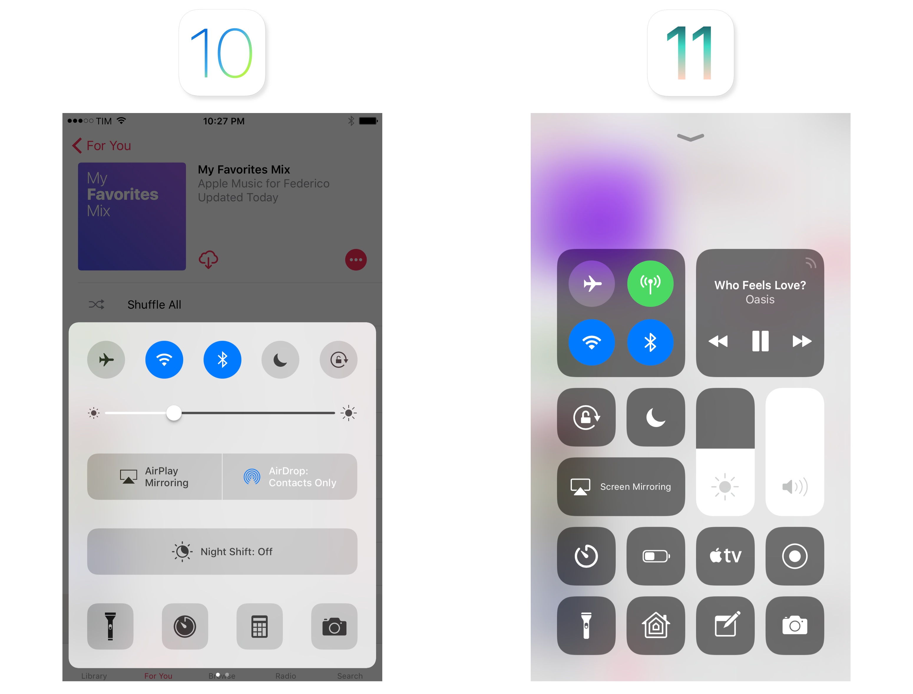 The difference from iOS 10's Control Center is striking.