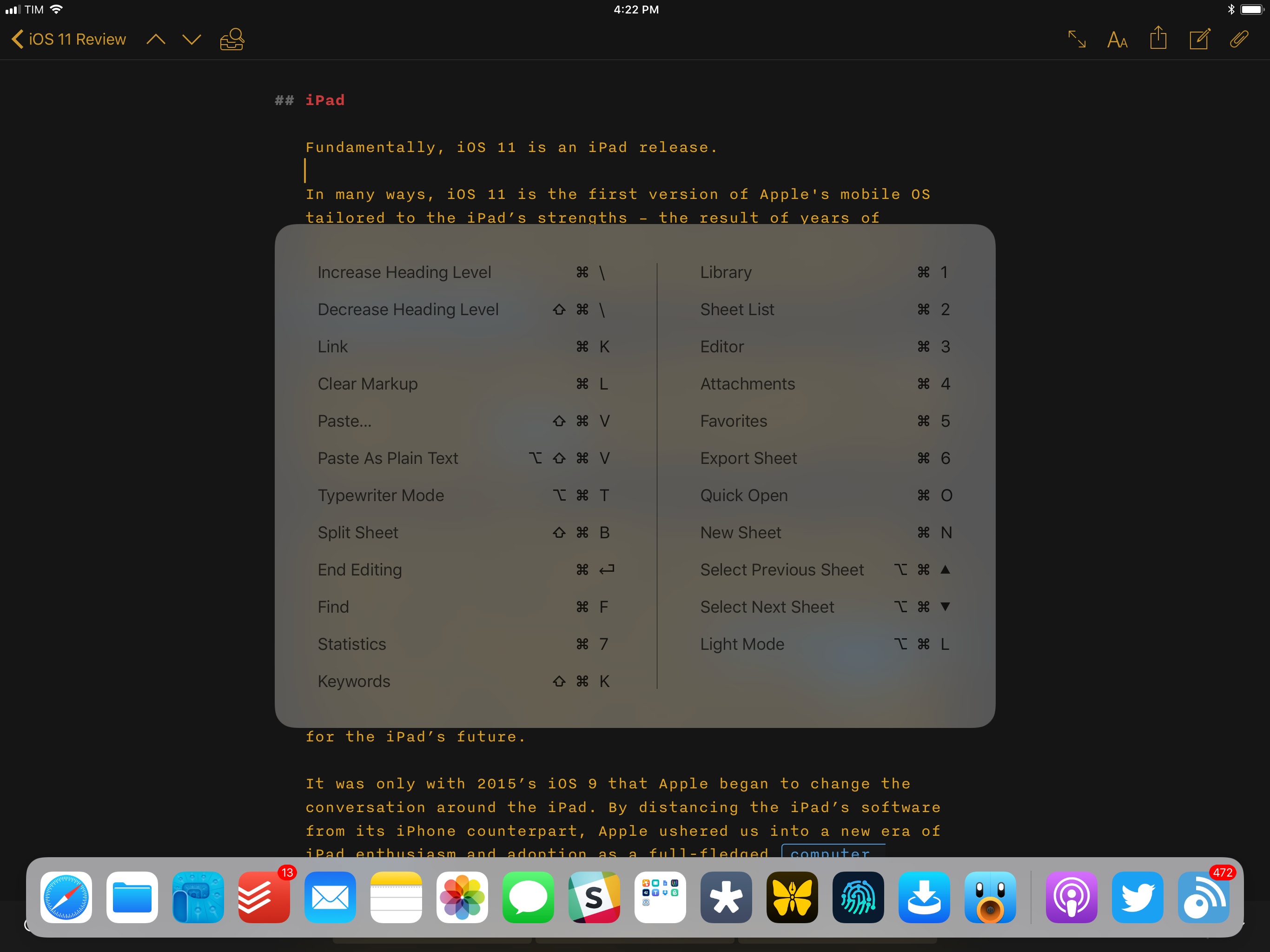 Keyboard input remains active in the foreground app while the dock is shown.