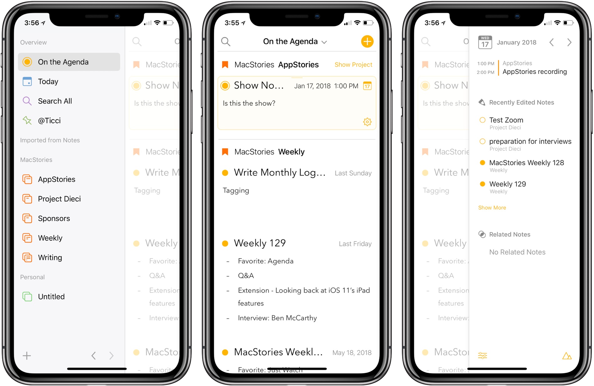 On the iPhone, Agenda uses the same sliding panels where they dominate most of the screen.
