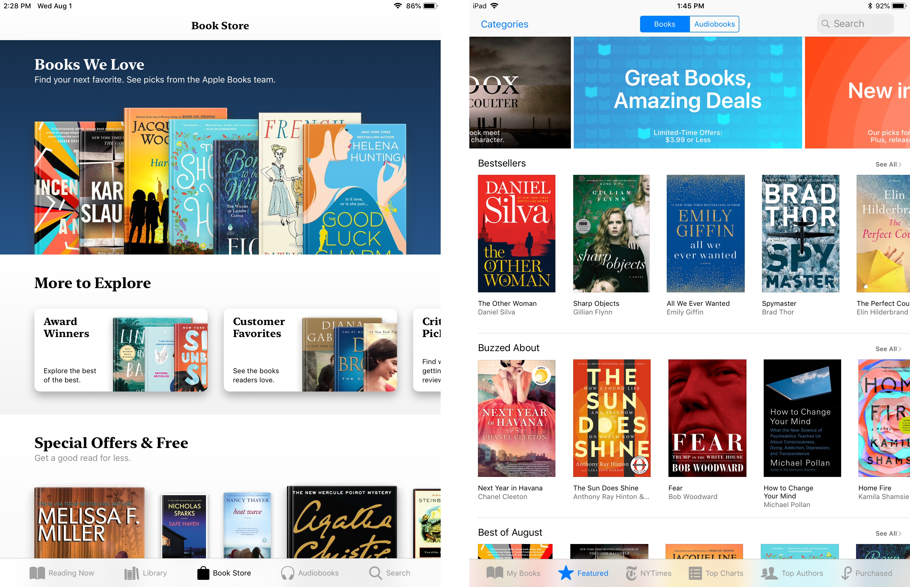 Left: Apple Books; Right: iBooks