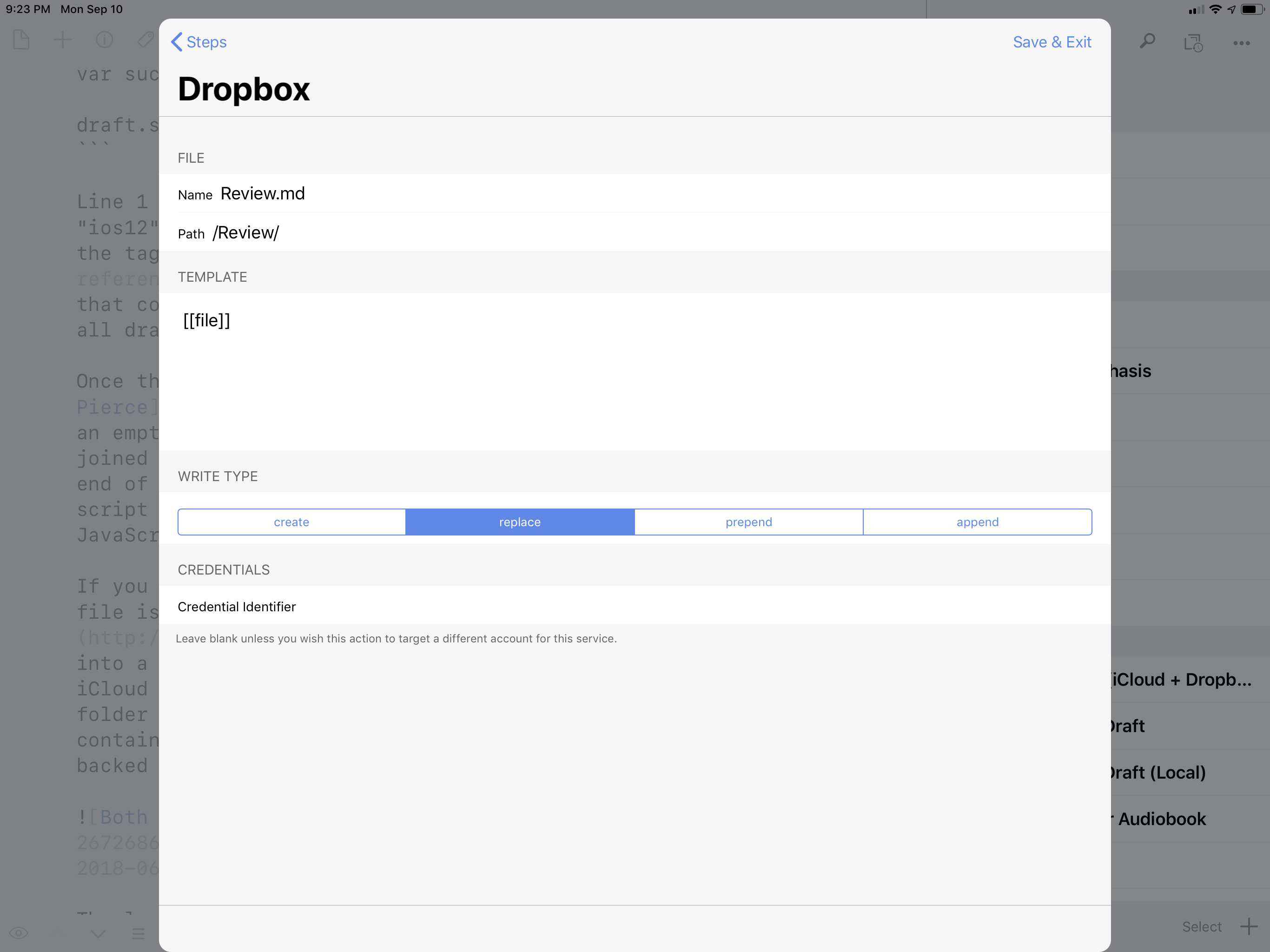 Saving a compiled draft of the review in Dropbox.