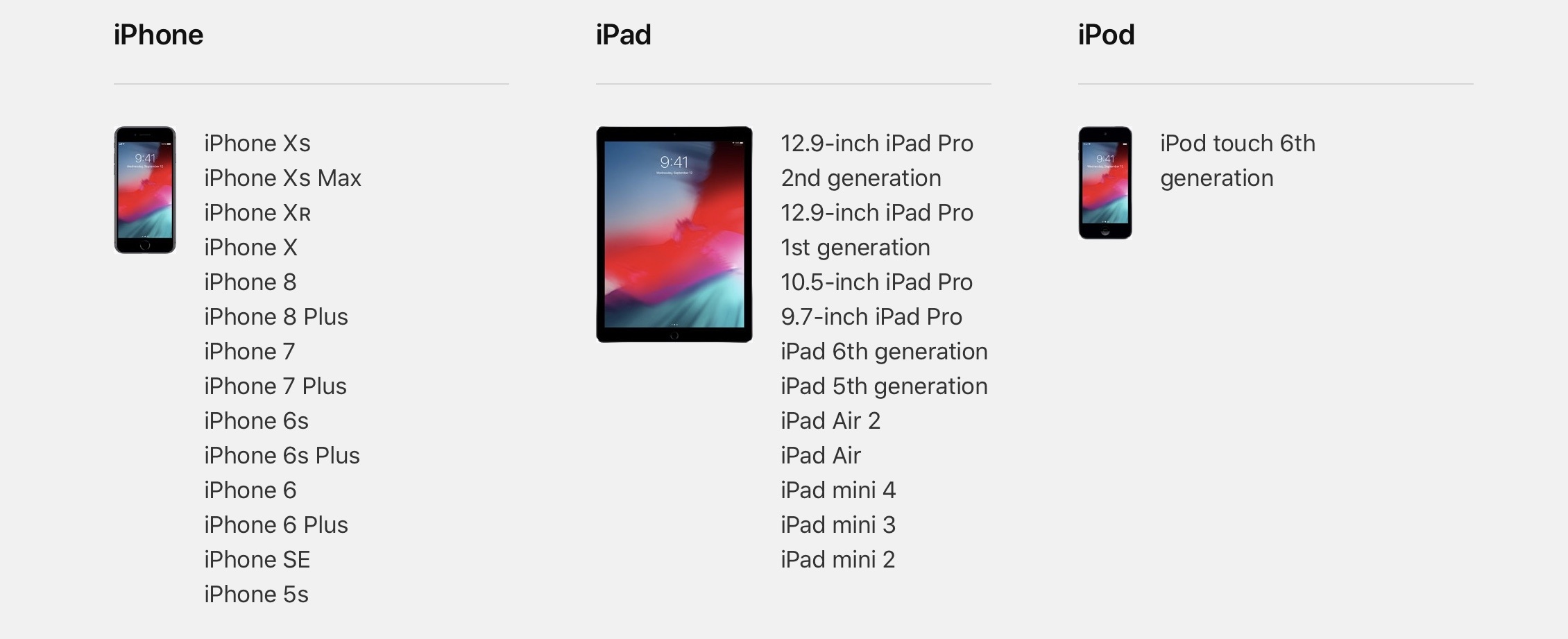 Devices supported by iOS 12.