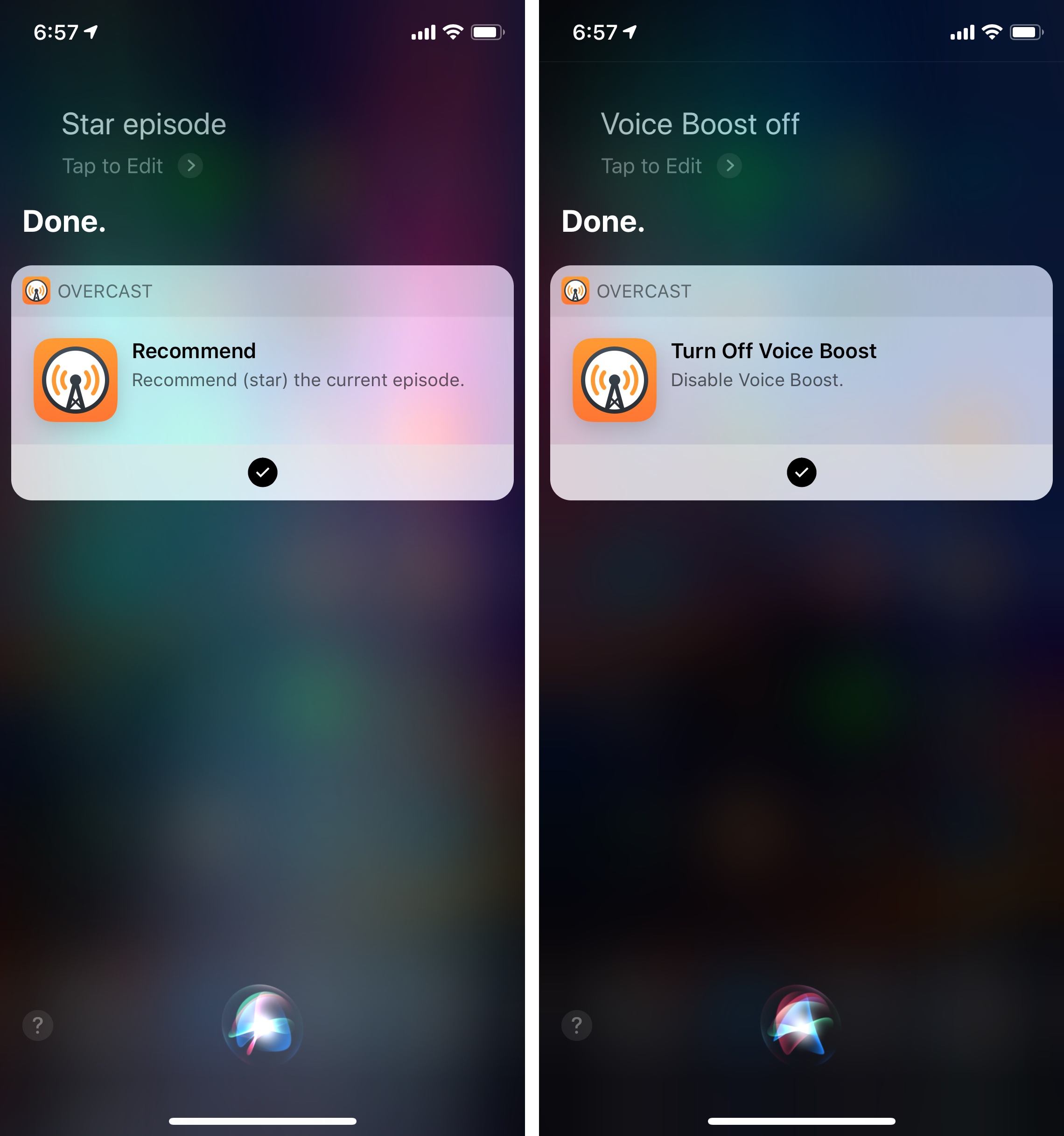 You can trigger Overcast features with Siri shortcuts as well.