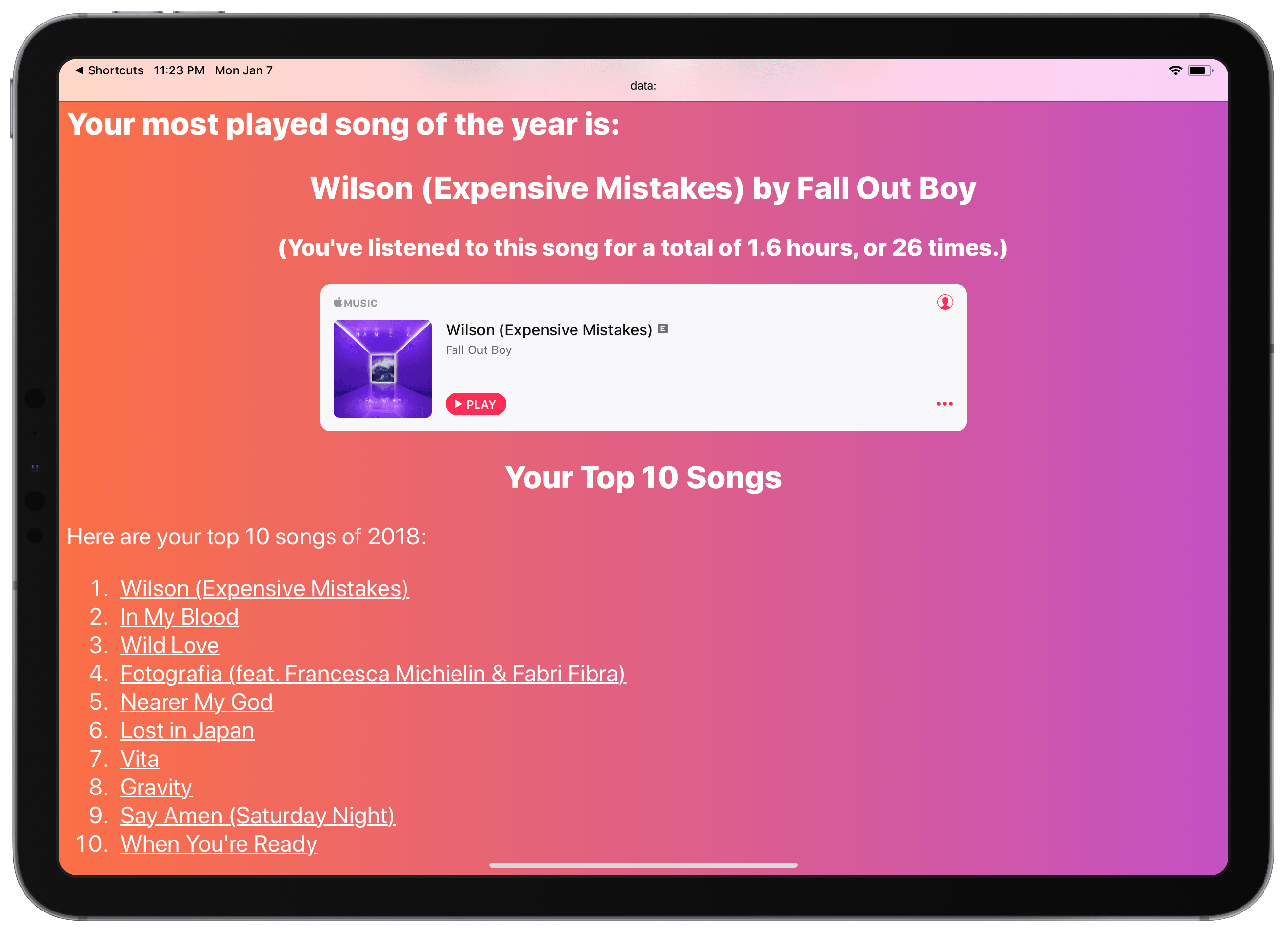 Apple Music Wrapped A Shortcut to Visualize Your Most Listened Songs