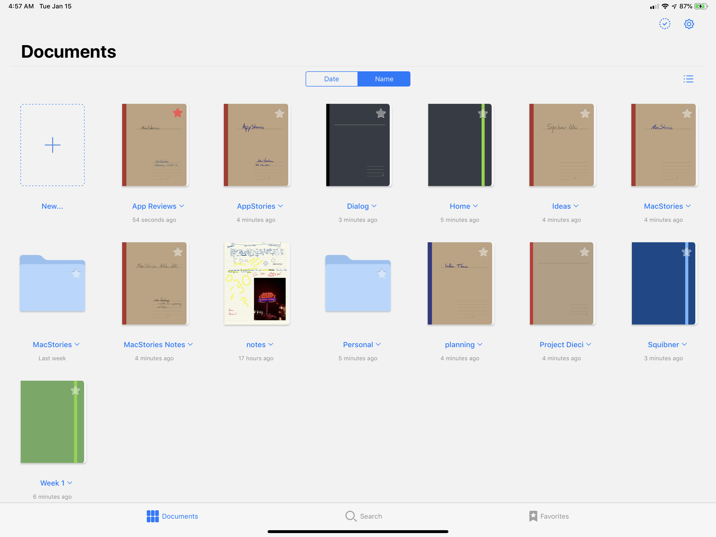 The Documents view includes notebooks, folders, and free-standing notes.