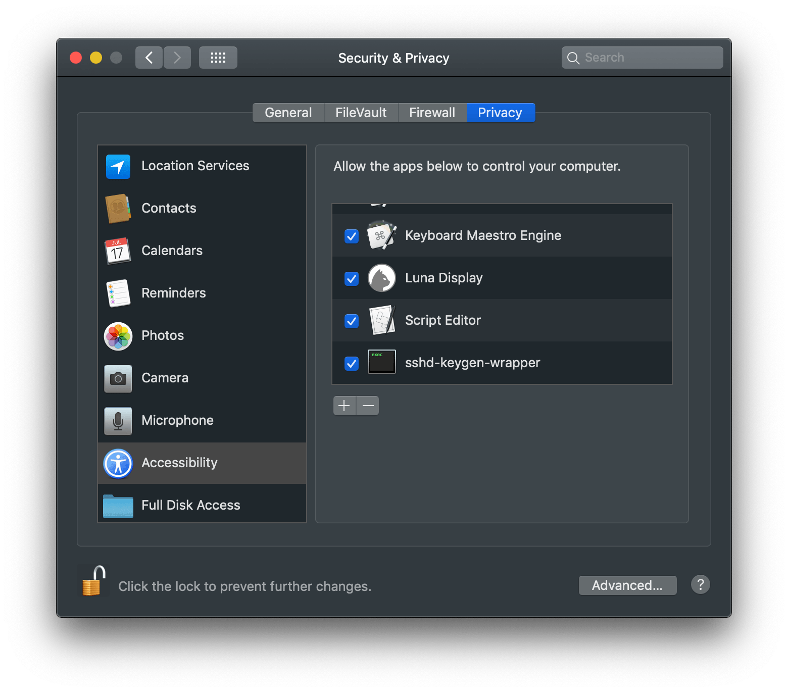 SSH is an example of a process started by Shortcuts that requires authorization on Mojave.