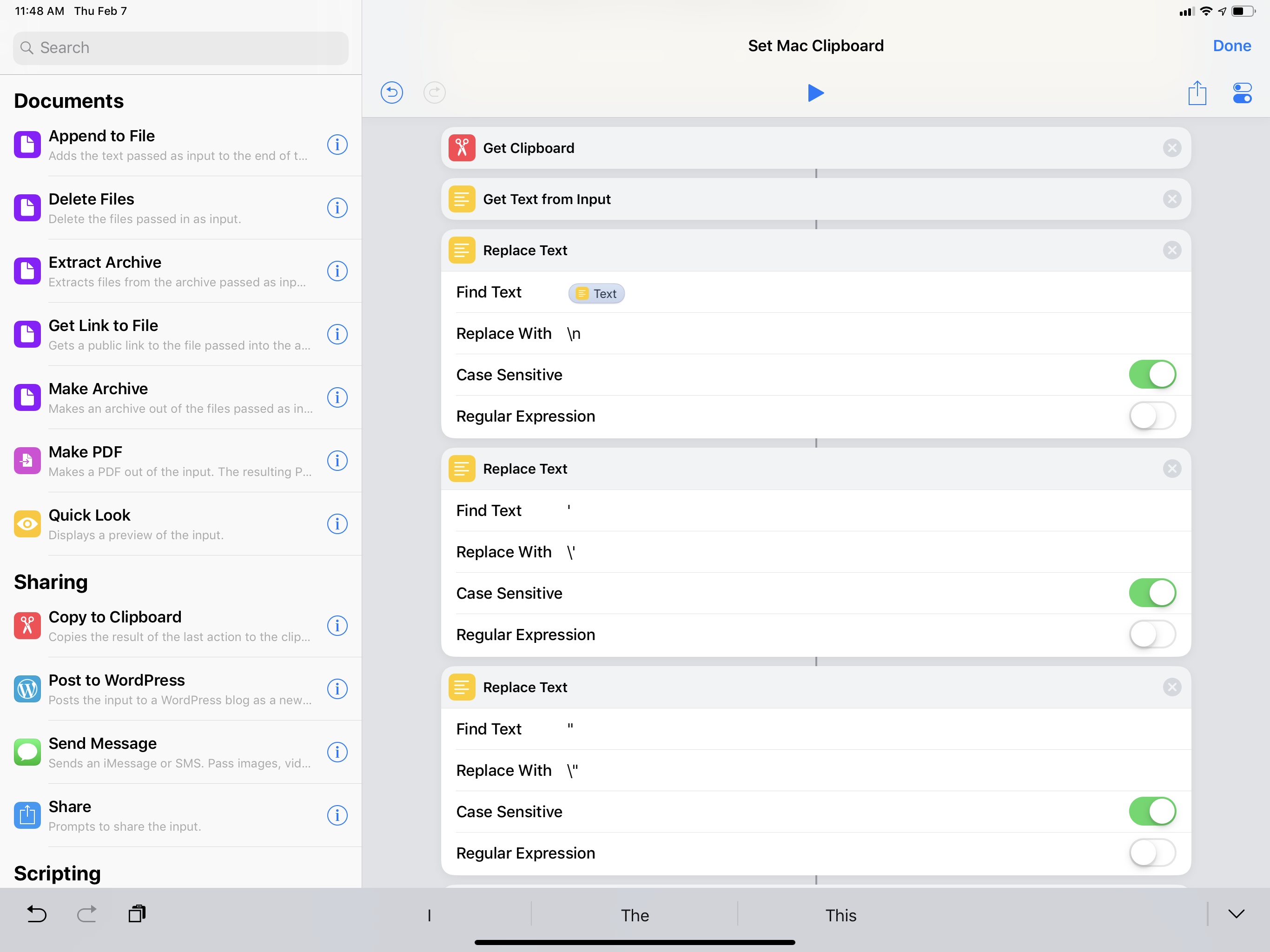 Cleaning up the iOS clipboard before sending it to a Mac.