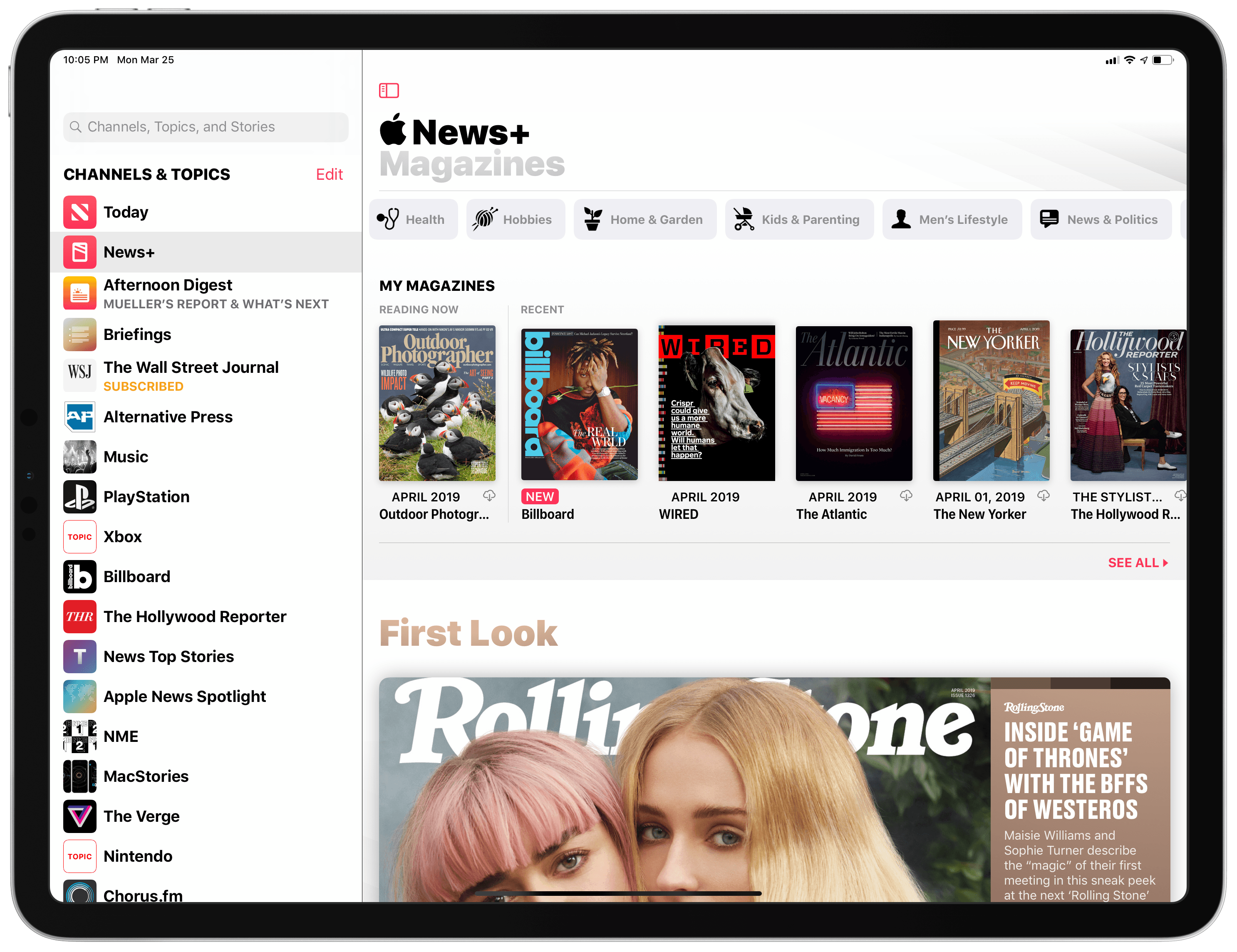 The main page of Apple News+.