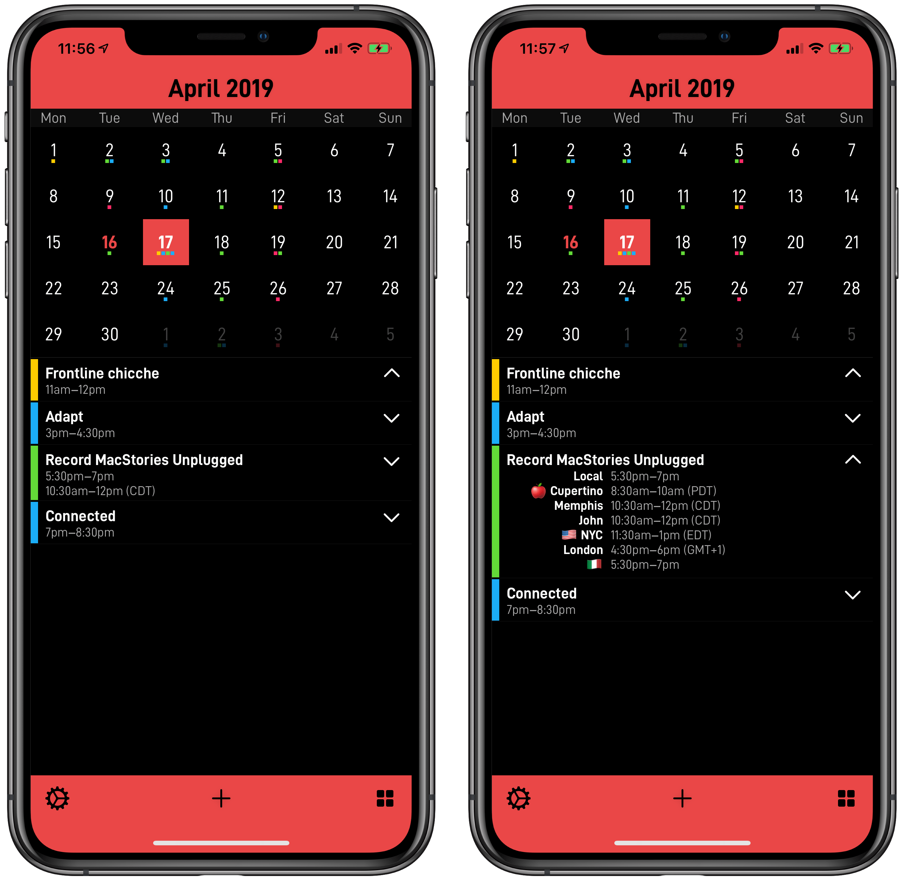 Expanding calendar events.