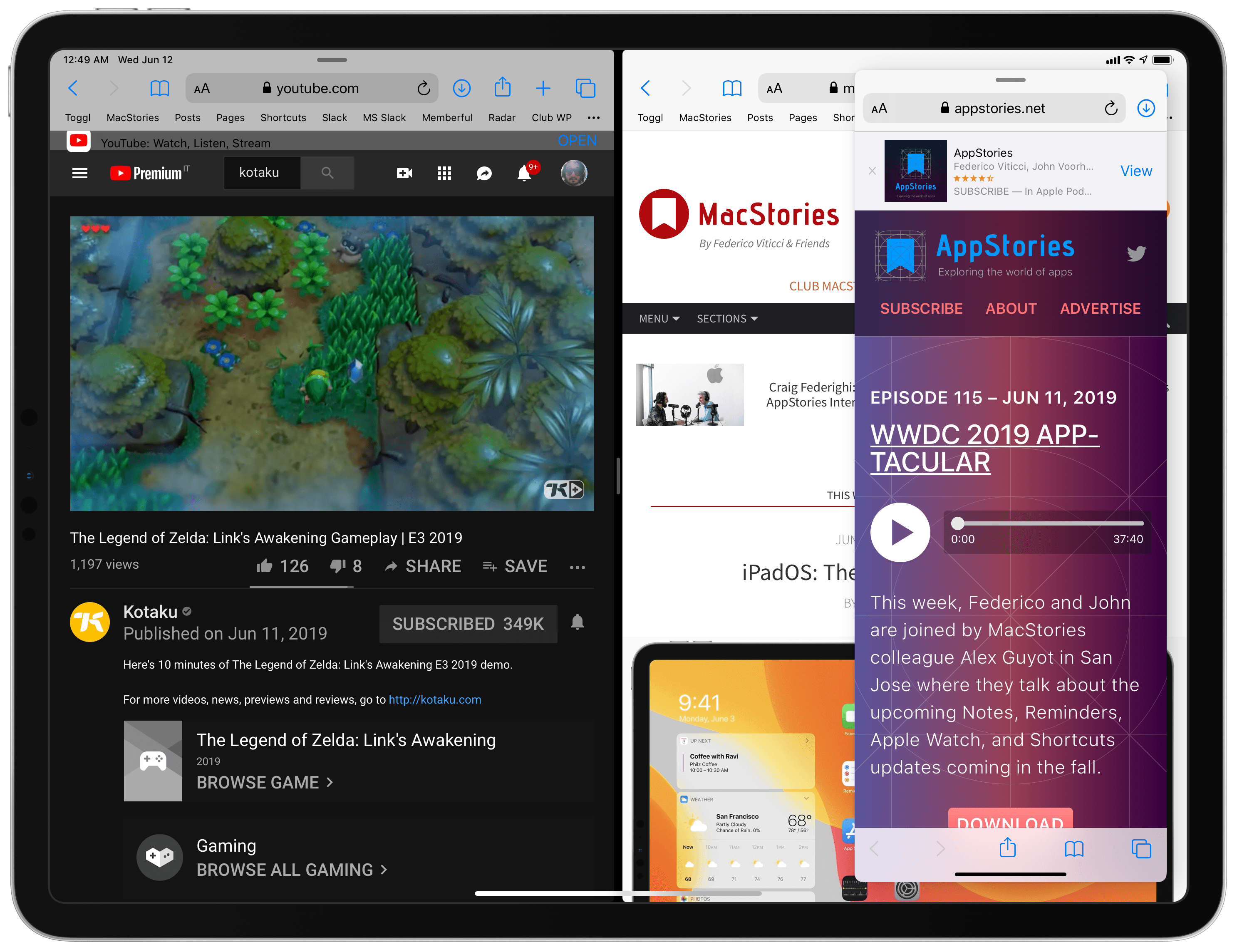 Multiple Safari windows in iPadOS.