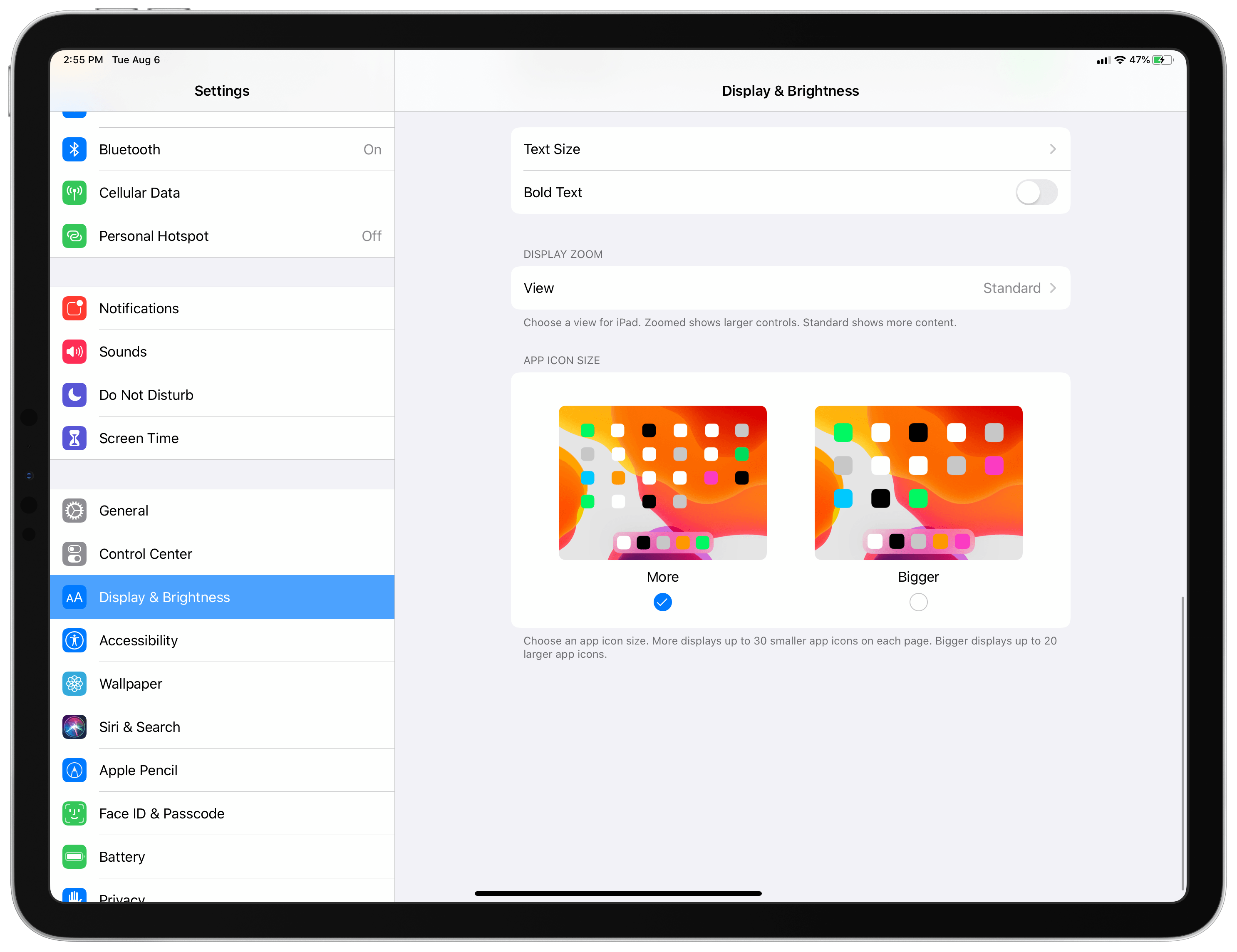 In iPadOS 13 the Home screen can optionally hold more apps than before.