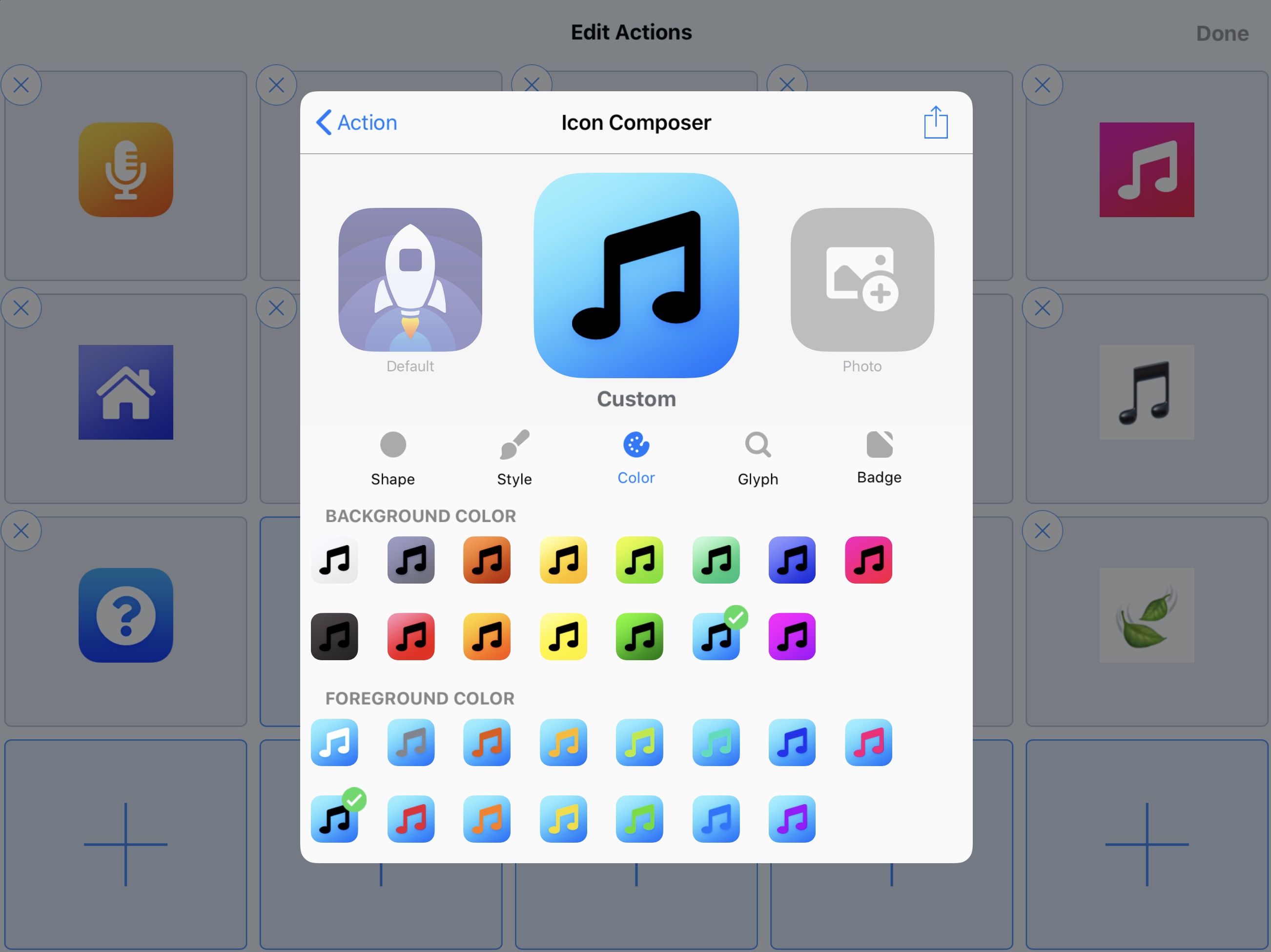 The icon composer's color options.