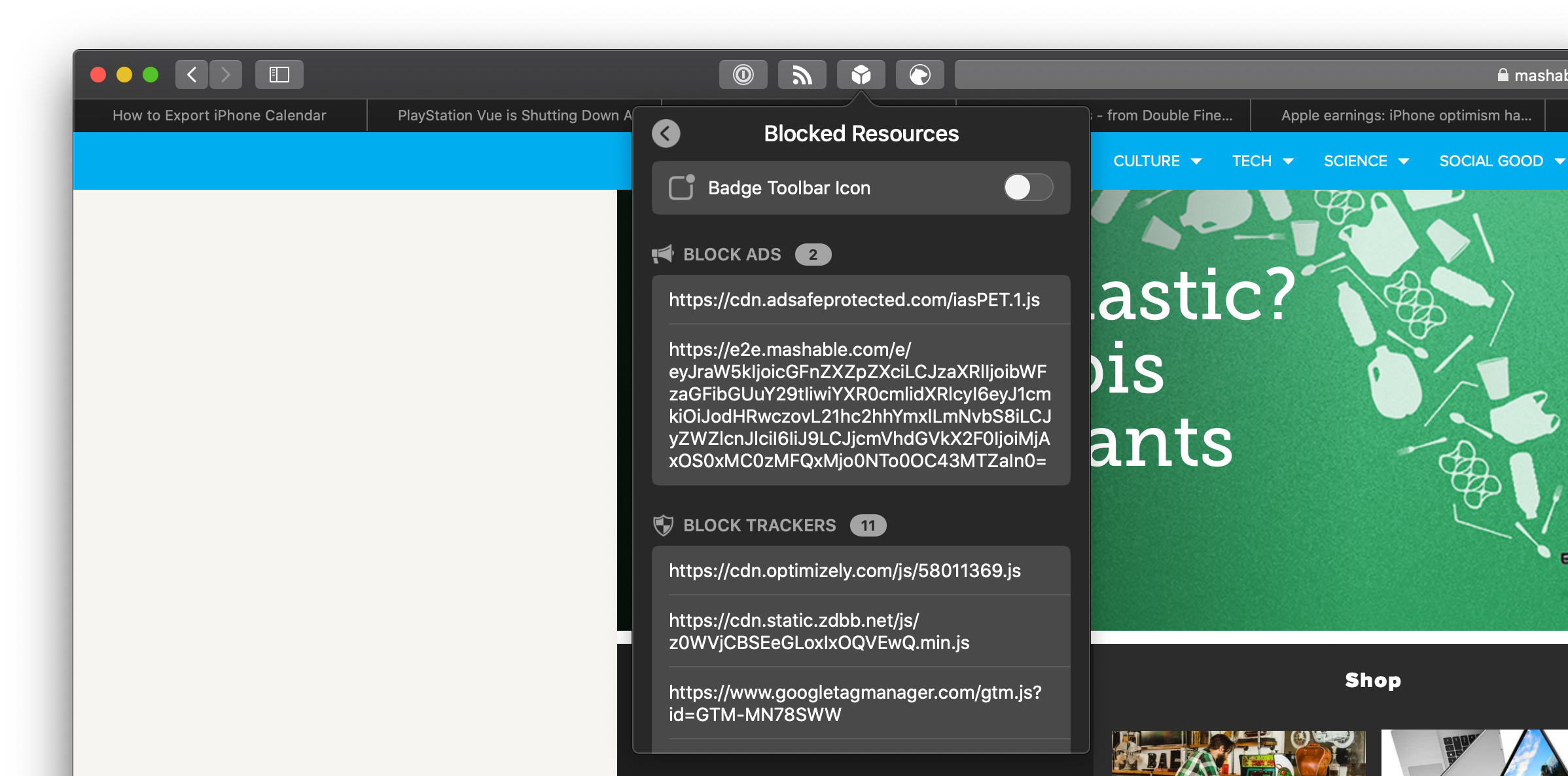 1Blocker shows you exactly what it's blocking from the toolbar.
