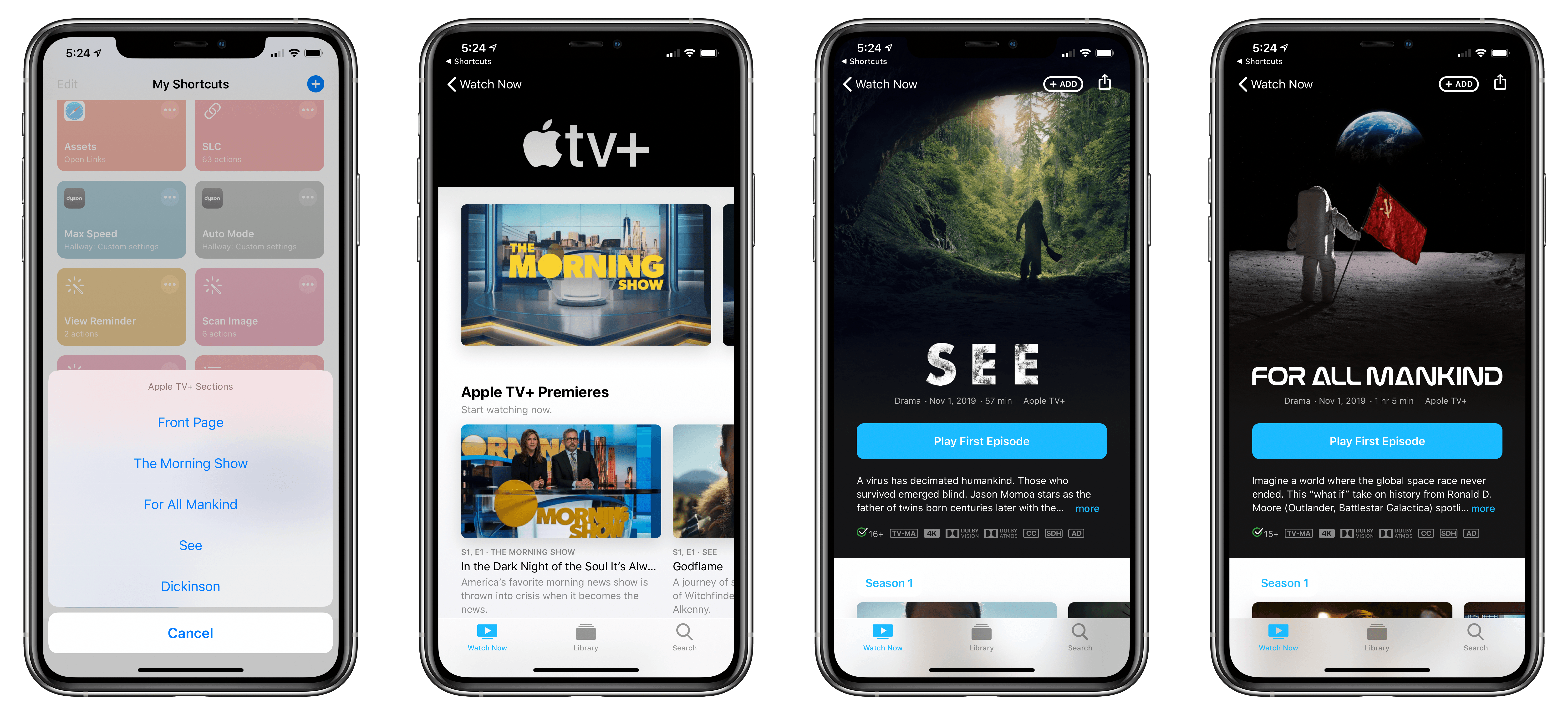 The Apple TV+ launcher supports the Apple TV+ front page as well as individual shows.