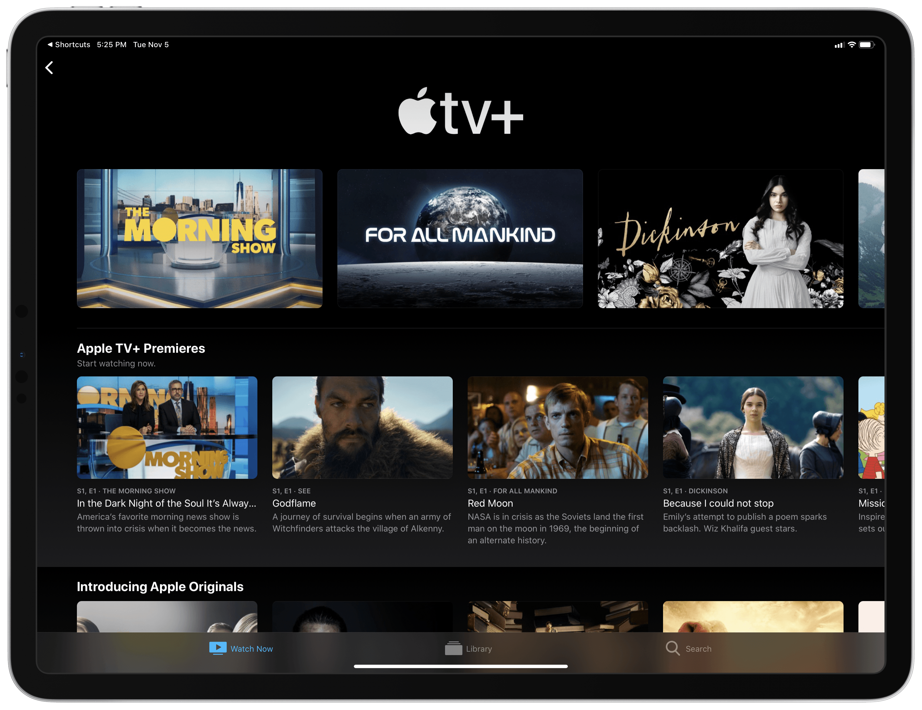 The current front page of Apple TV+ inside the TV app, launched via my shortcut.