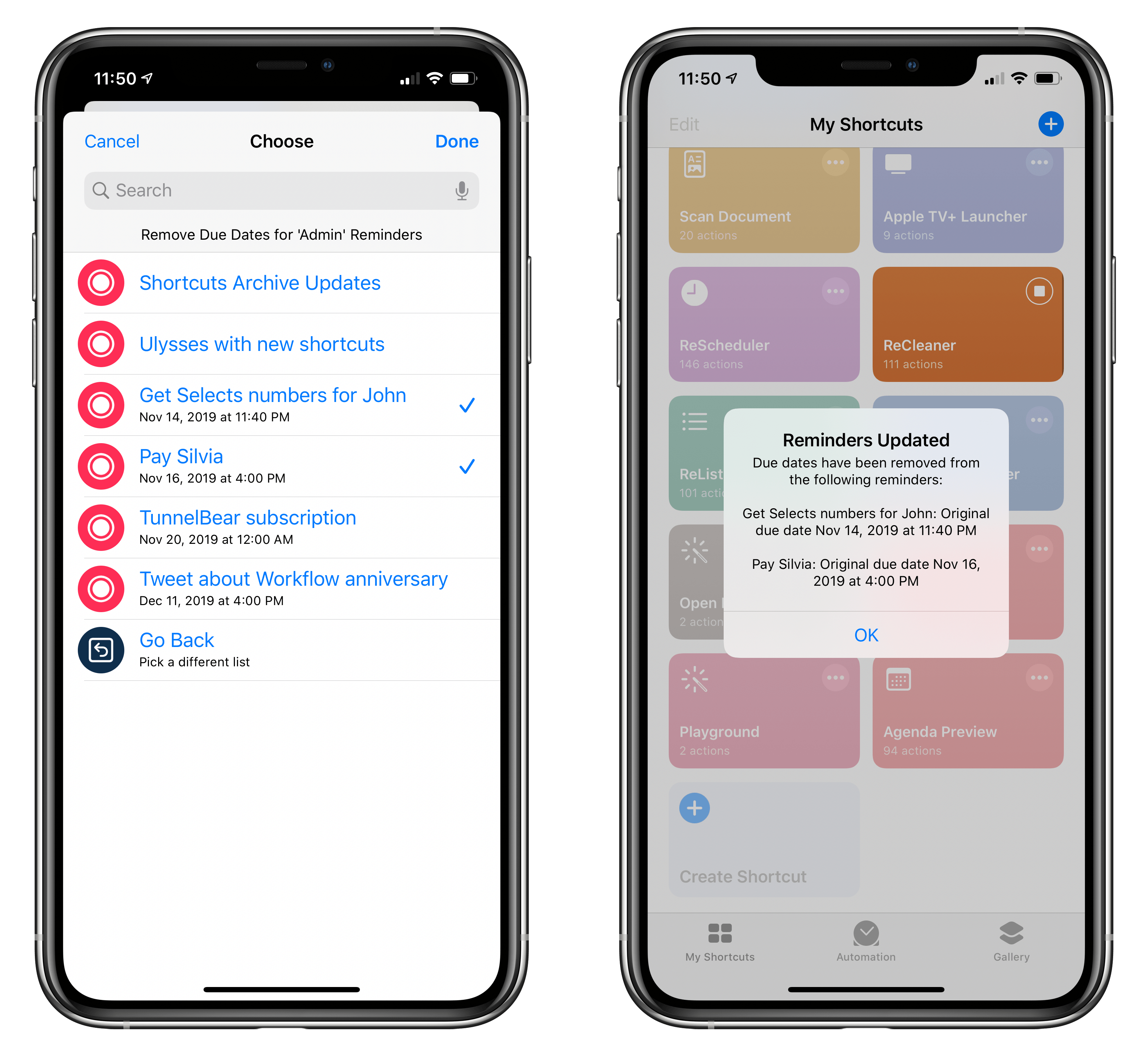 Removing due dates from multiple reminders at once.