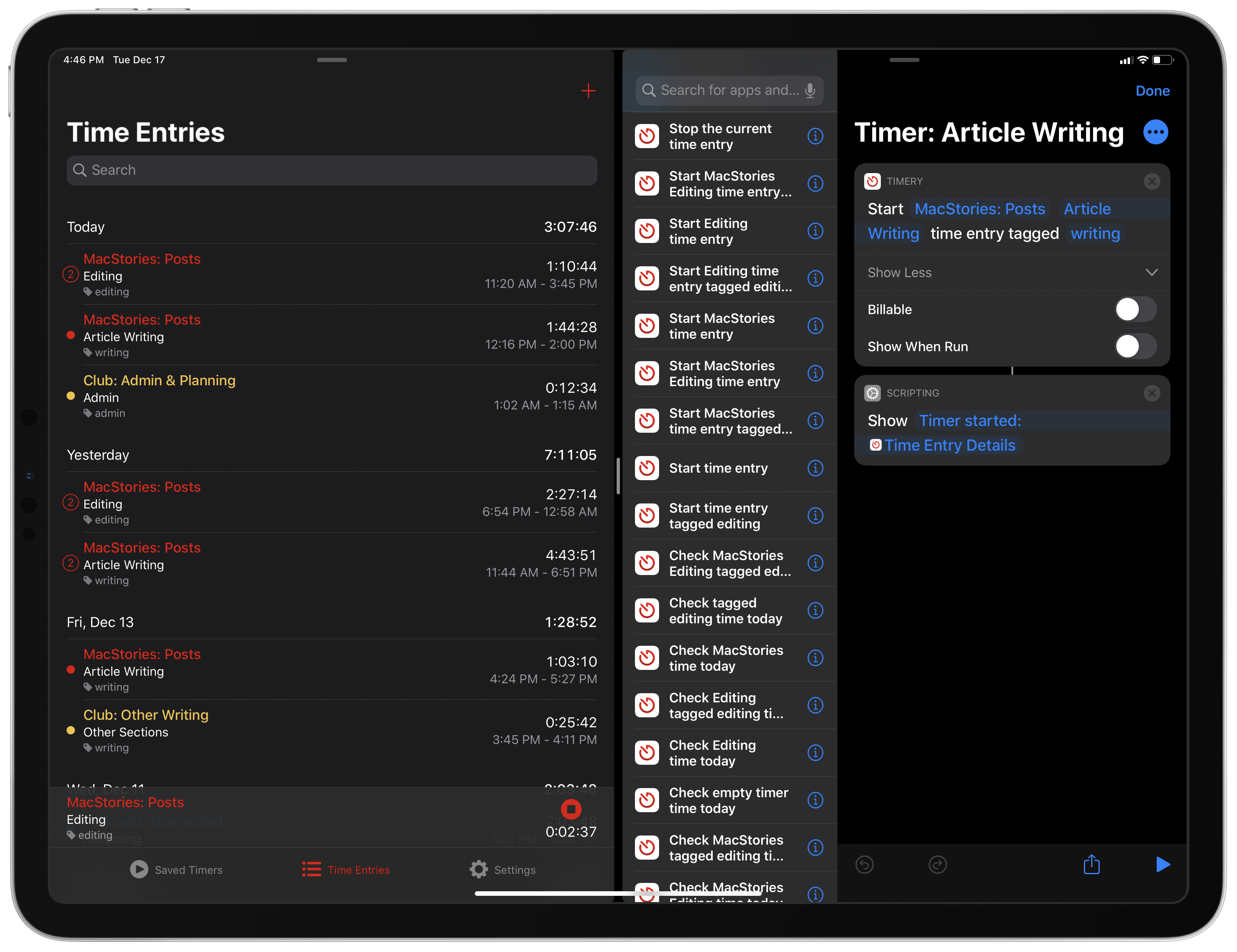 Timery has excellent integration with Shortcuts.