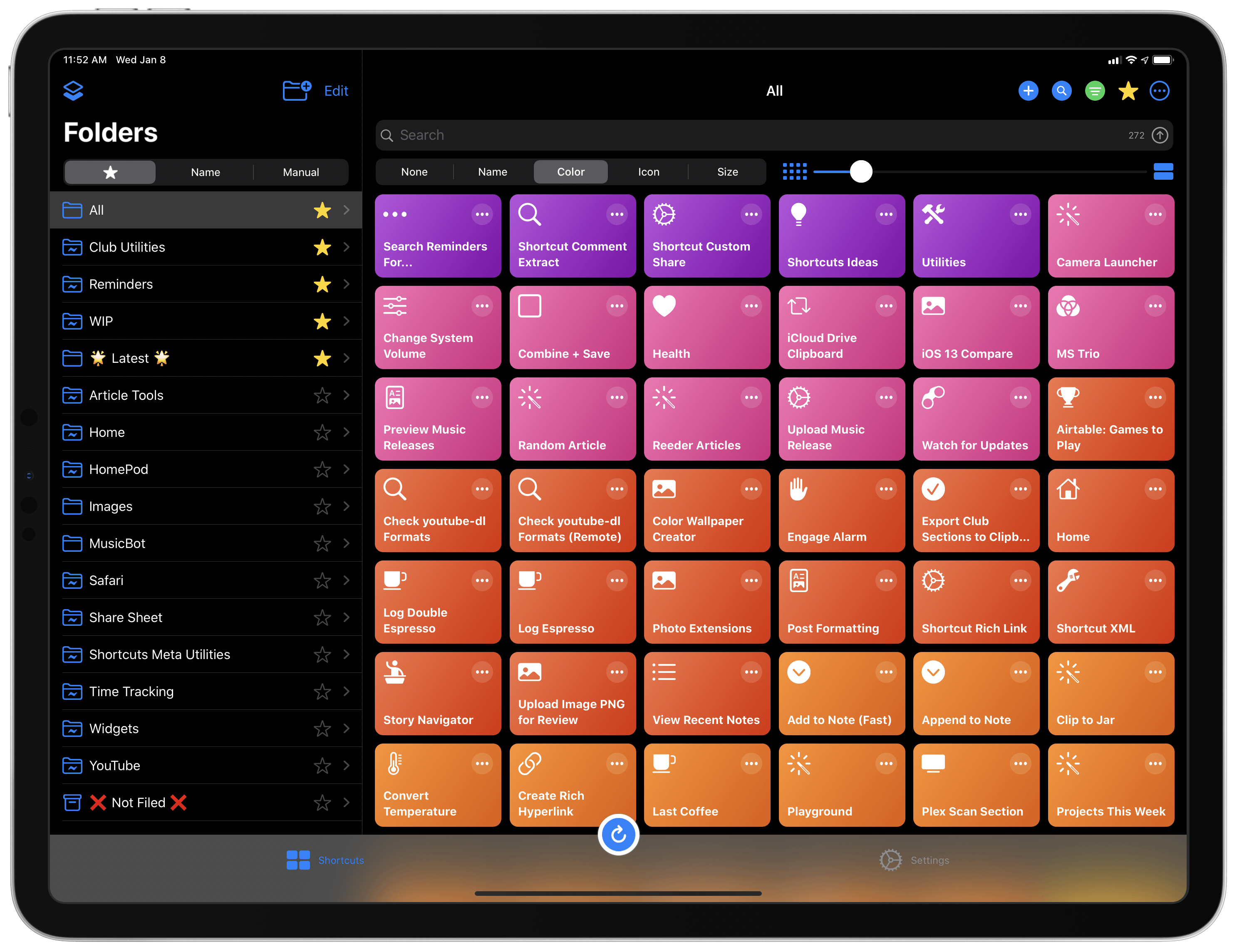 Sorting shortcuts by color in LaunchCuts.