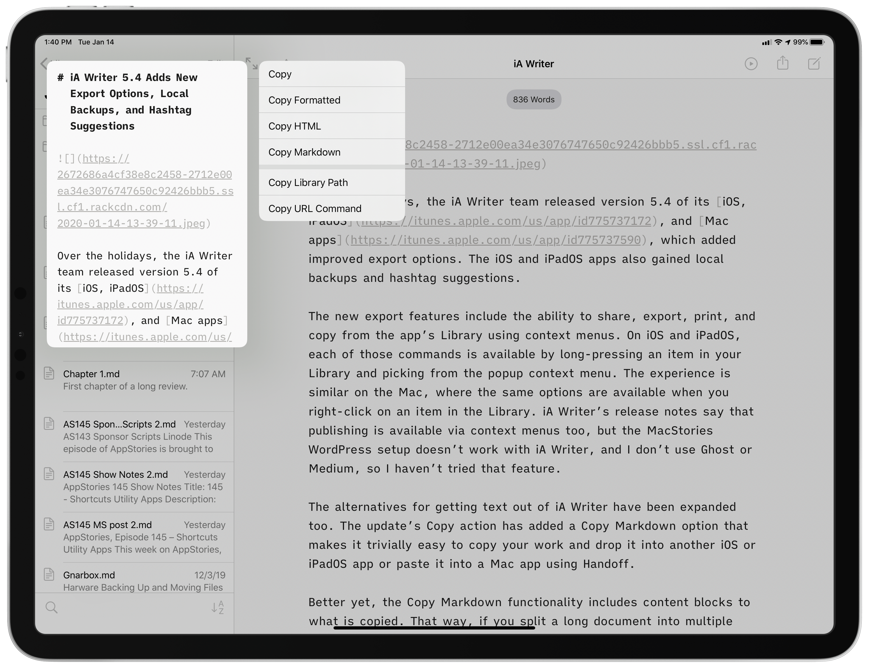 iA Writer includes a new Copy Markdown Action.