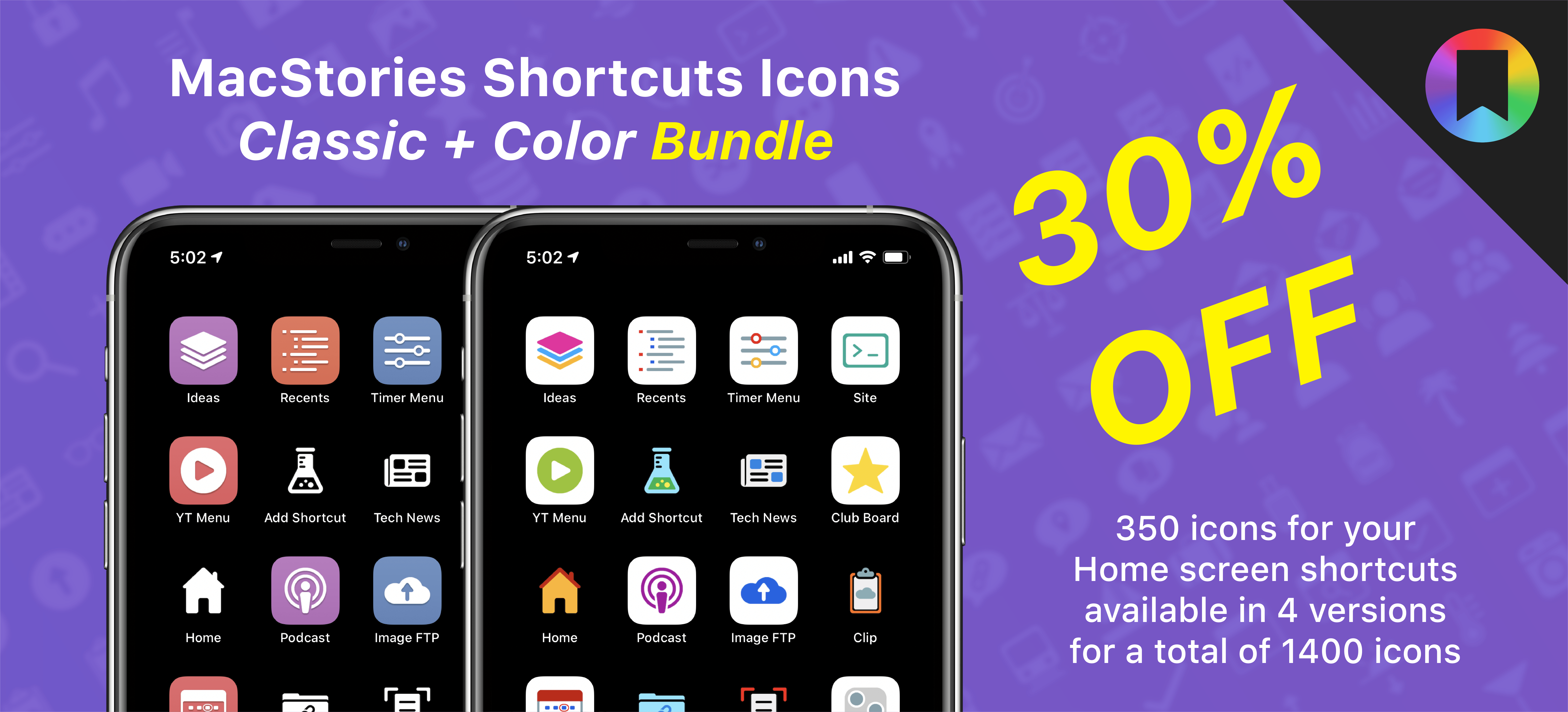 The Bundle edition of MacStories Shortcuts Icons contains both the Classic and Color sets.