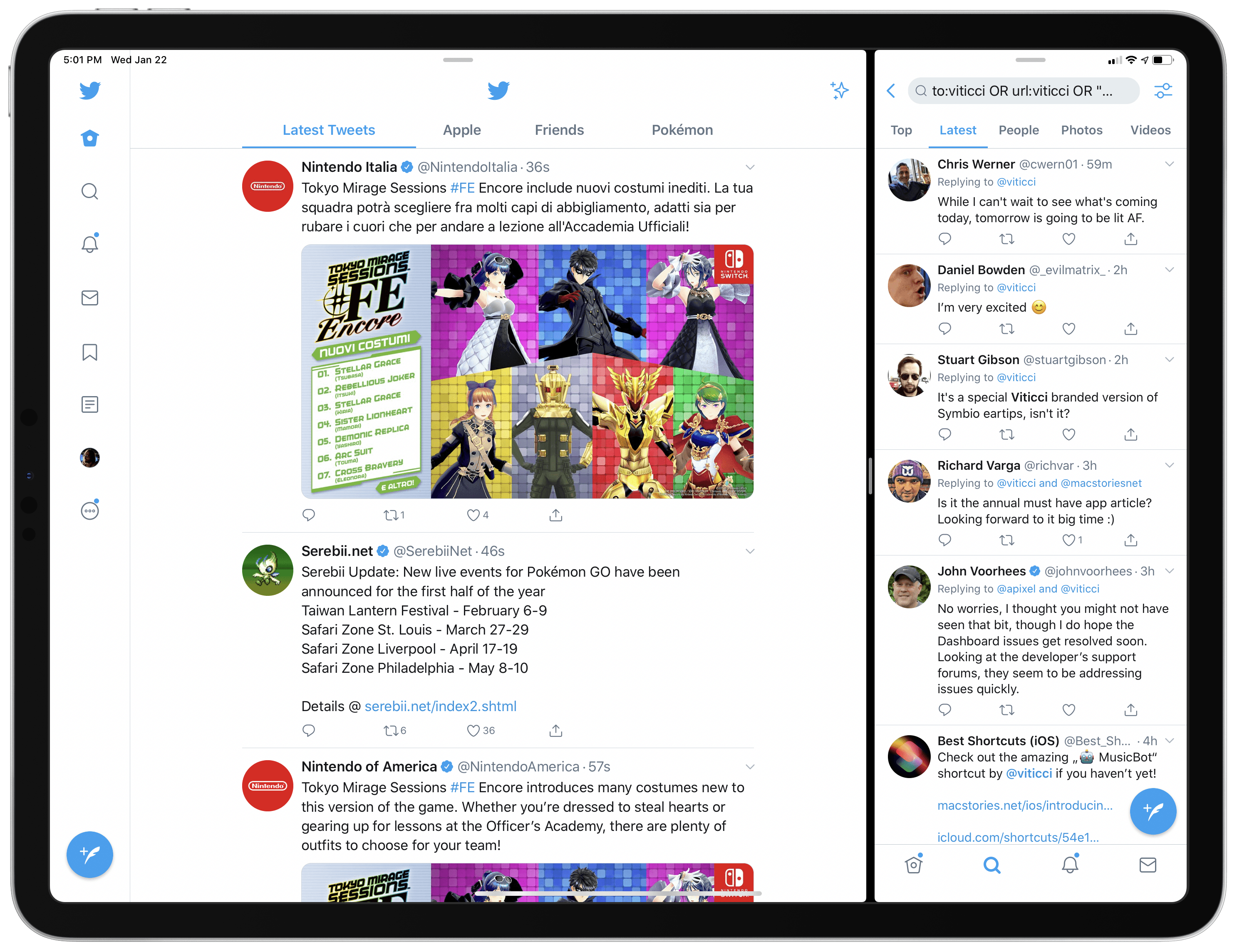 To compensate for Twitter's lack of a proper sidebar, I use the prototype twttr app in Split View, next to the main Twitter for iPad app.