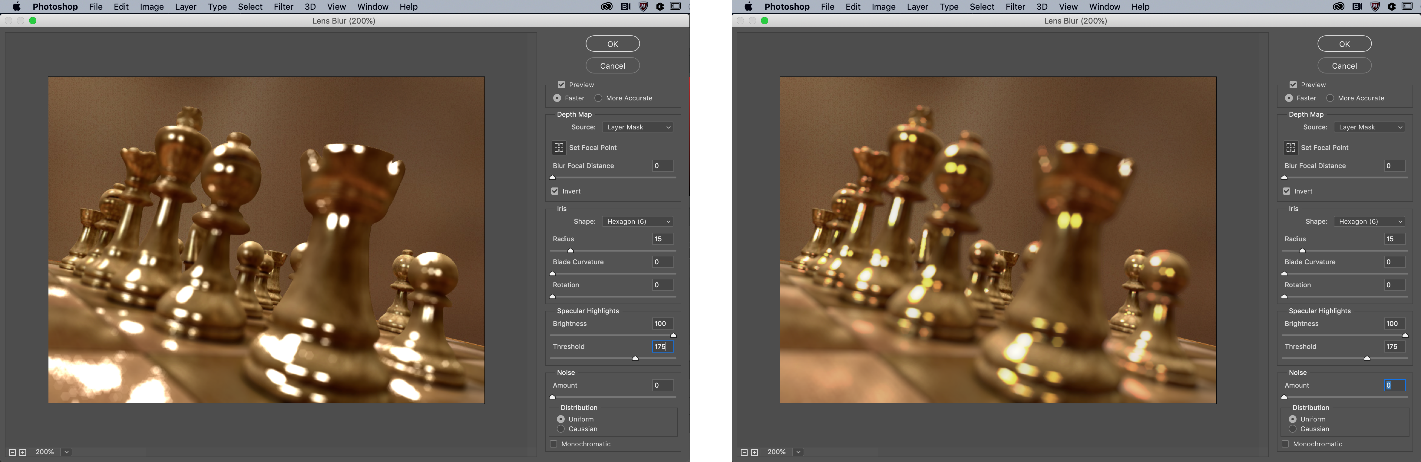 The old version of Lens Blur (left) and the new version (right). Source: Adobe.