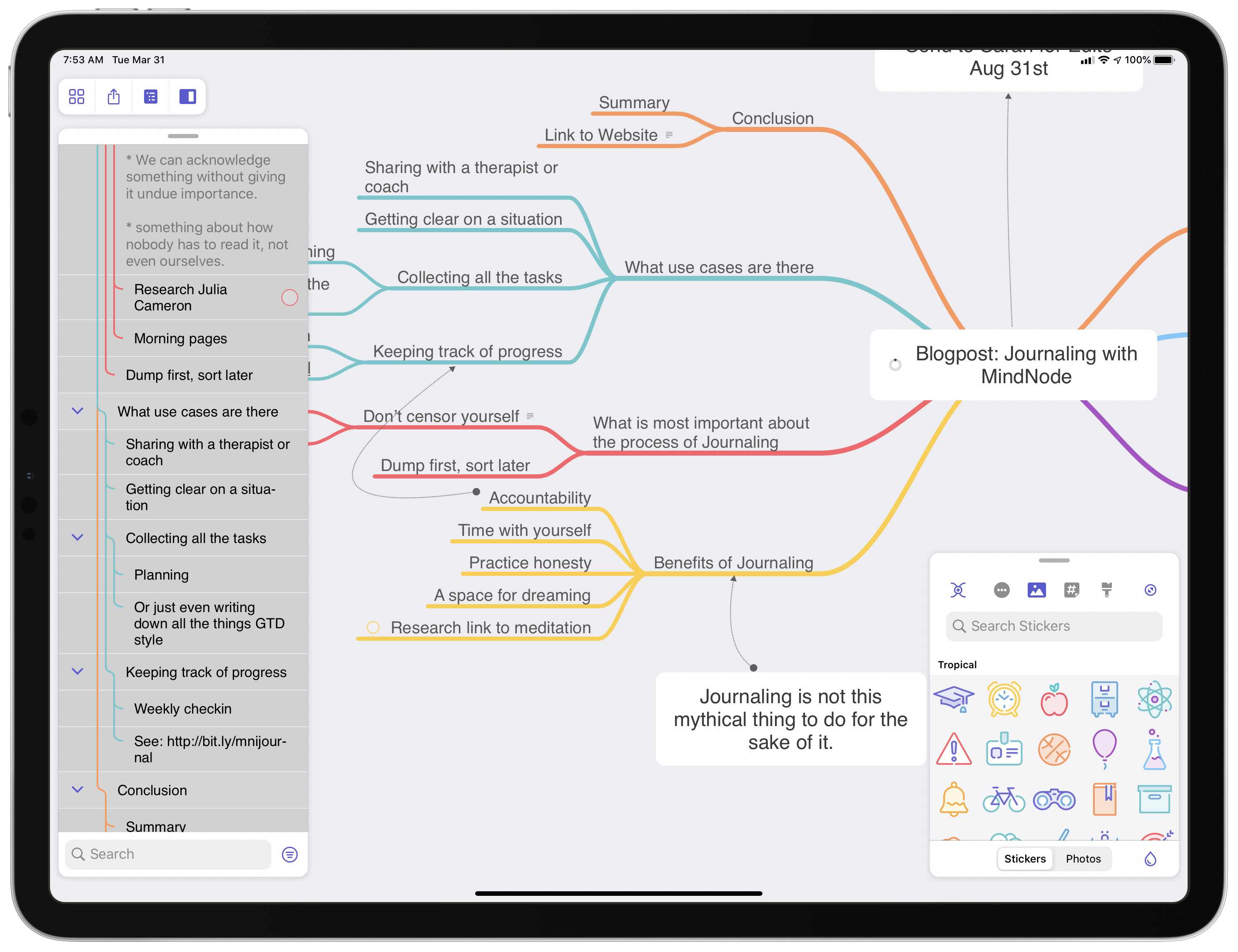 MindNode was the first iPad app to implement multiple modular panels.