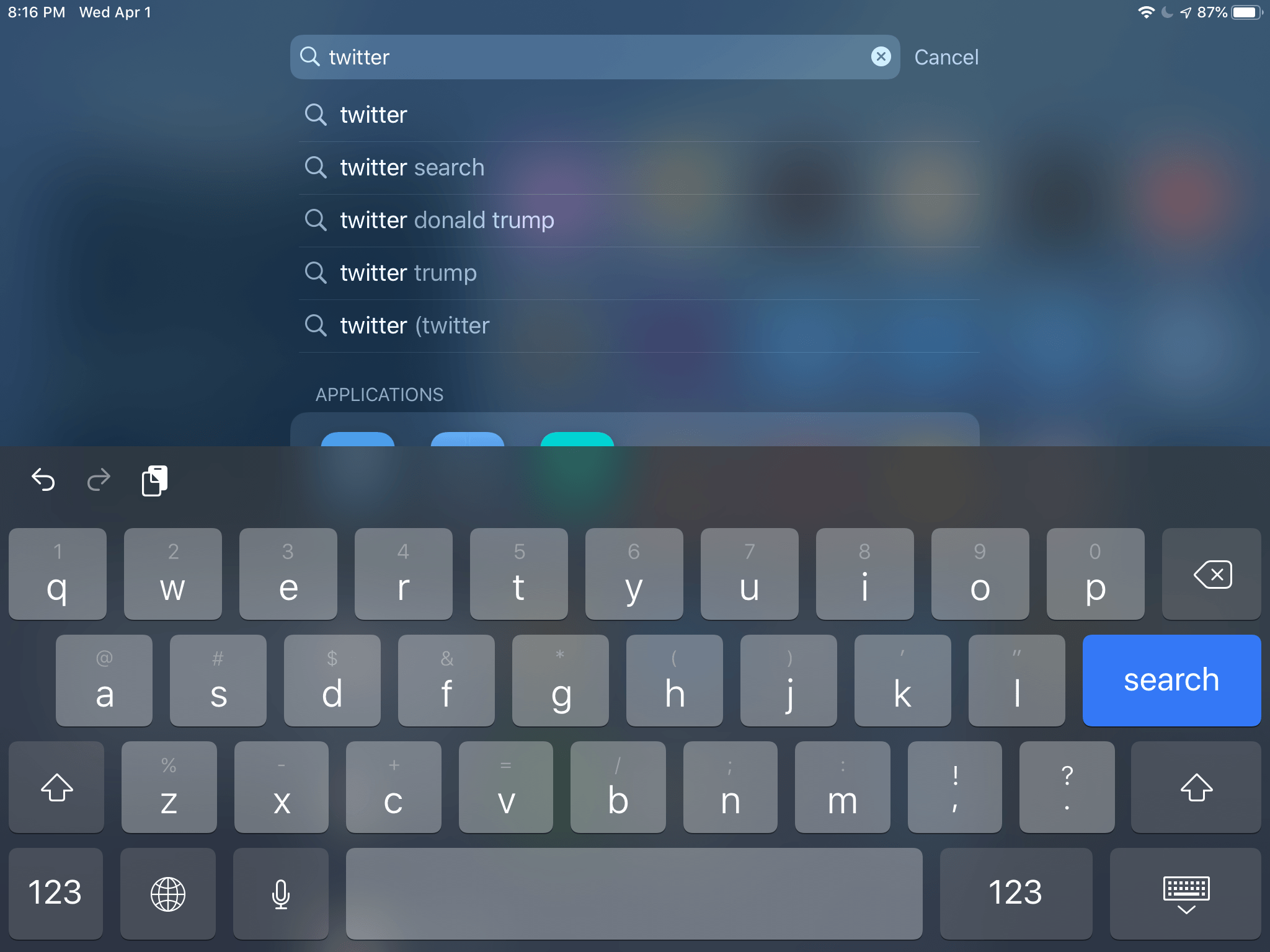 Searching for an app using the software keyboard in landscape mode is problematic on the mini.