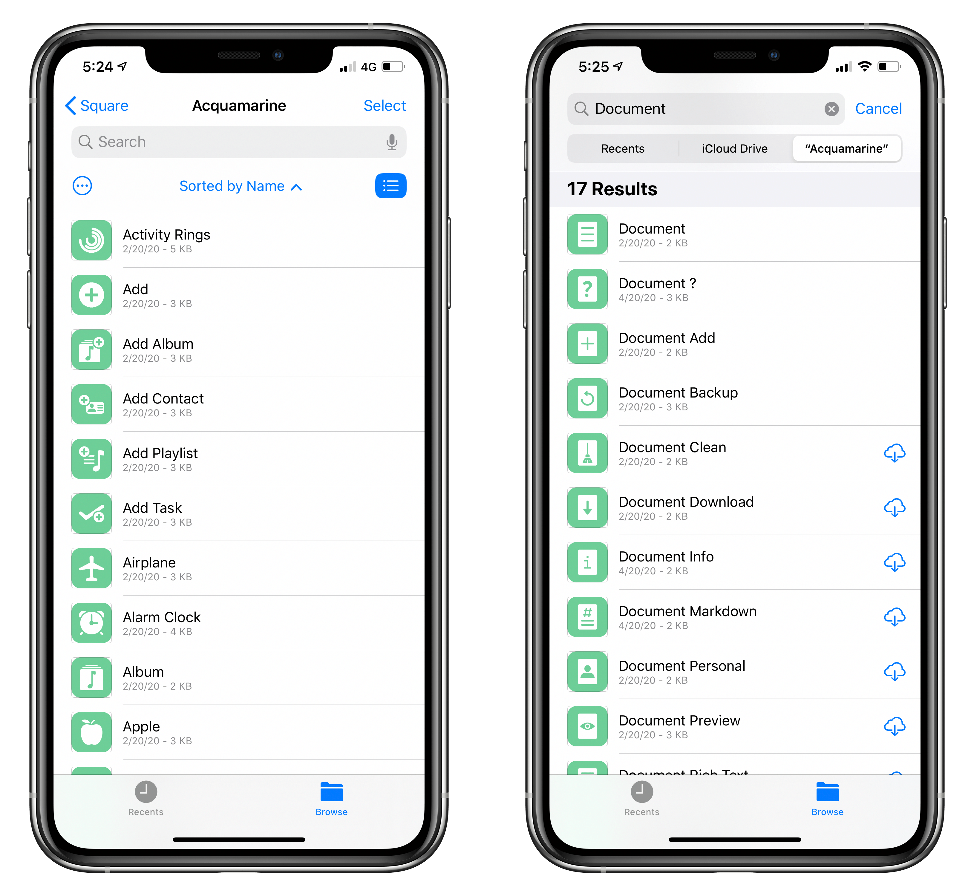 Searching for icons in the Files app.