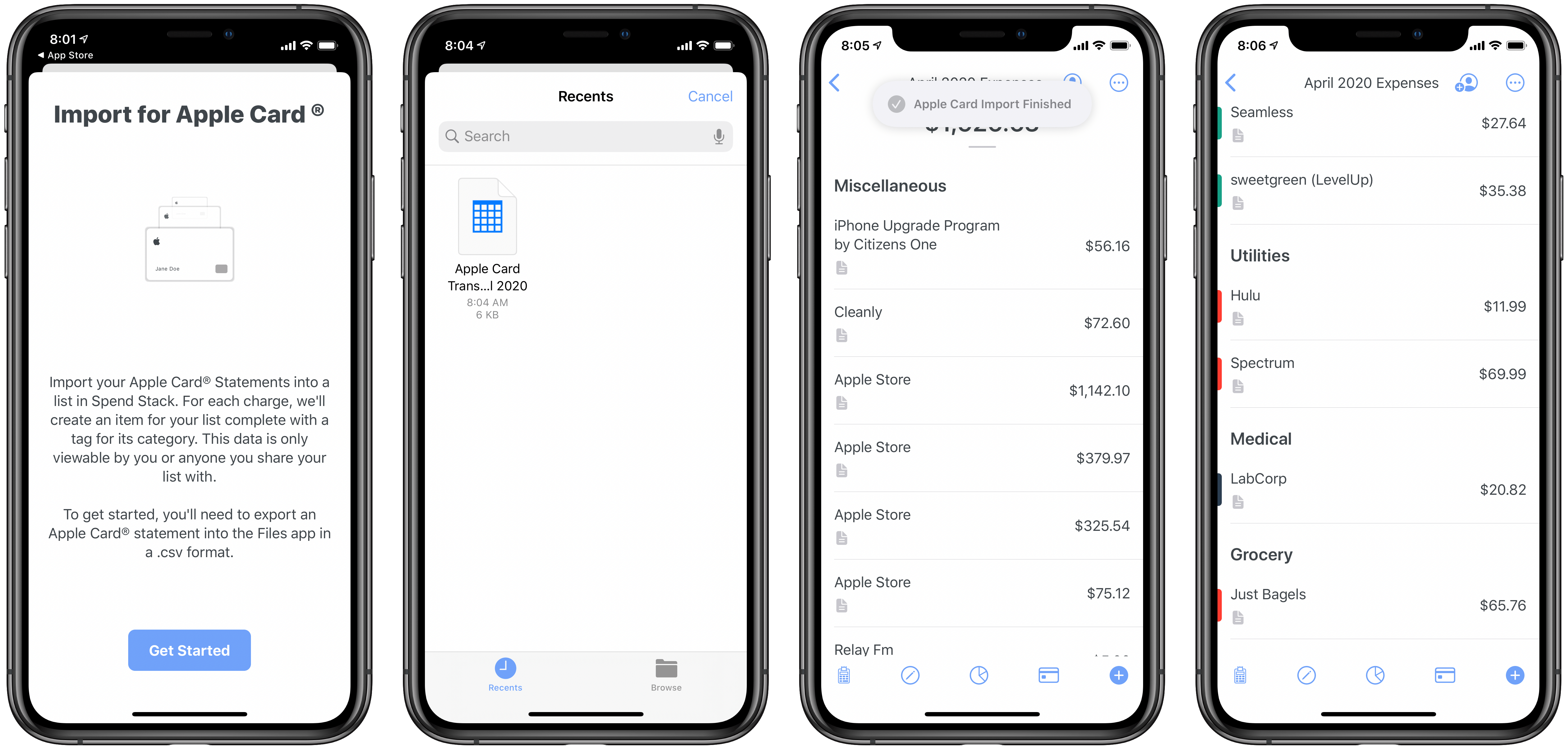 Importing an Apple Card statement into Spend Stack.