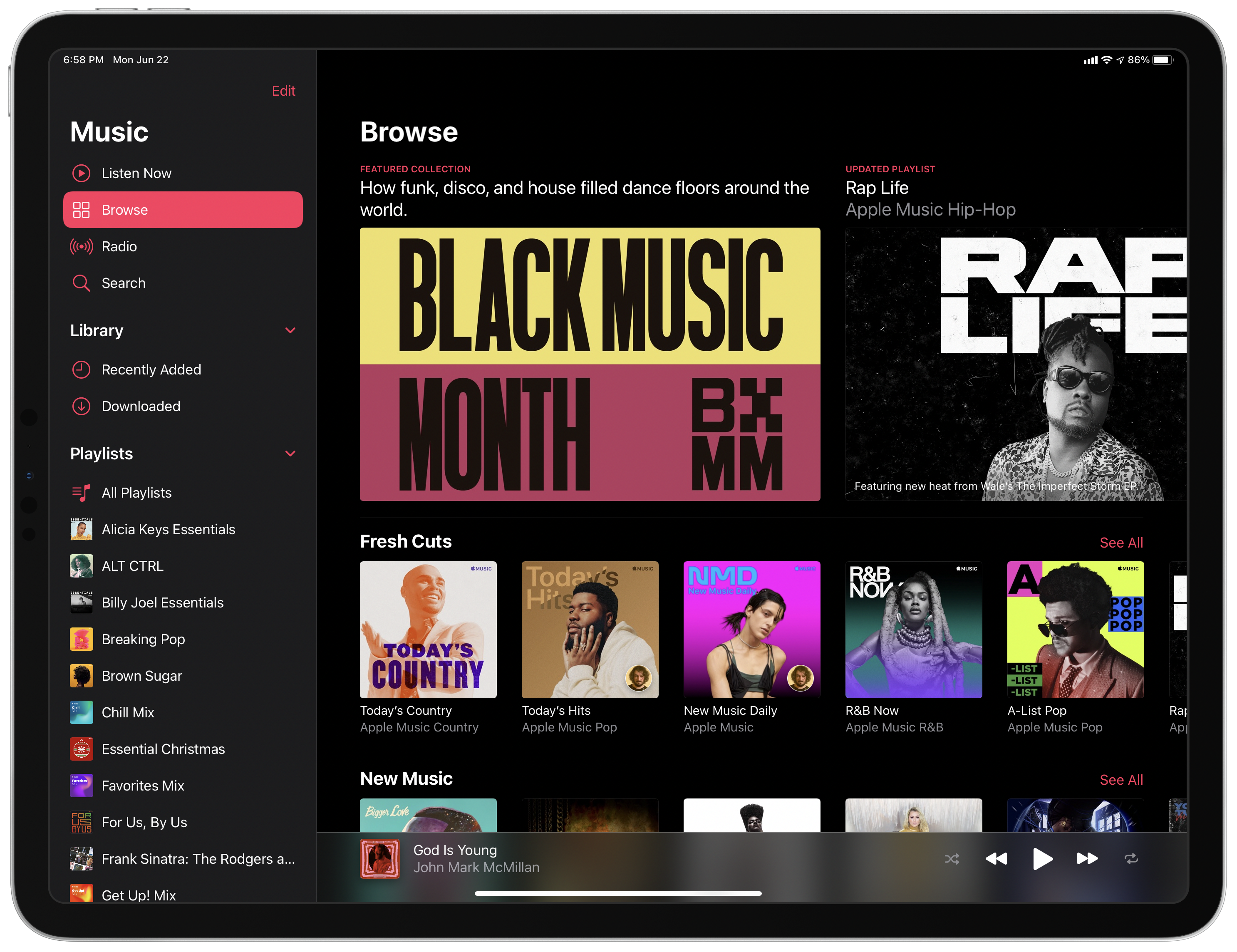 The iPad Music app’s sidebar resembles the macOS app.