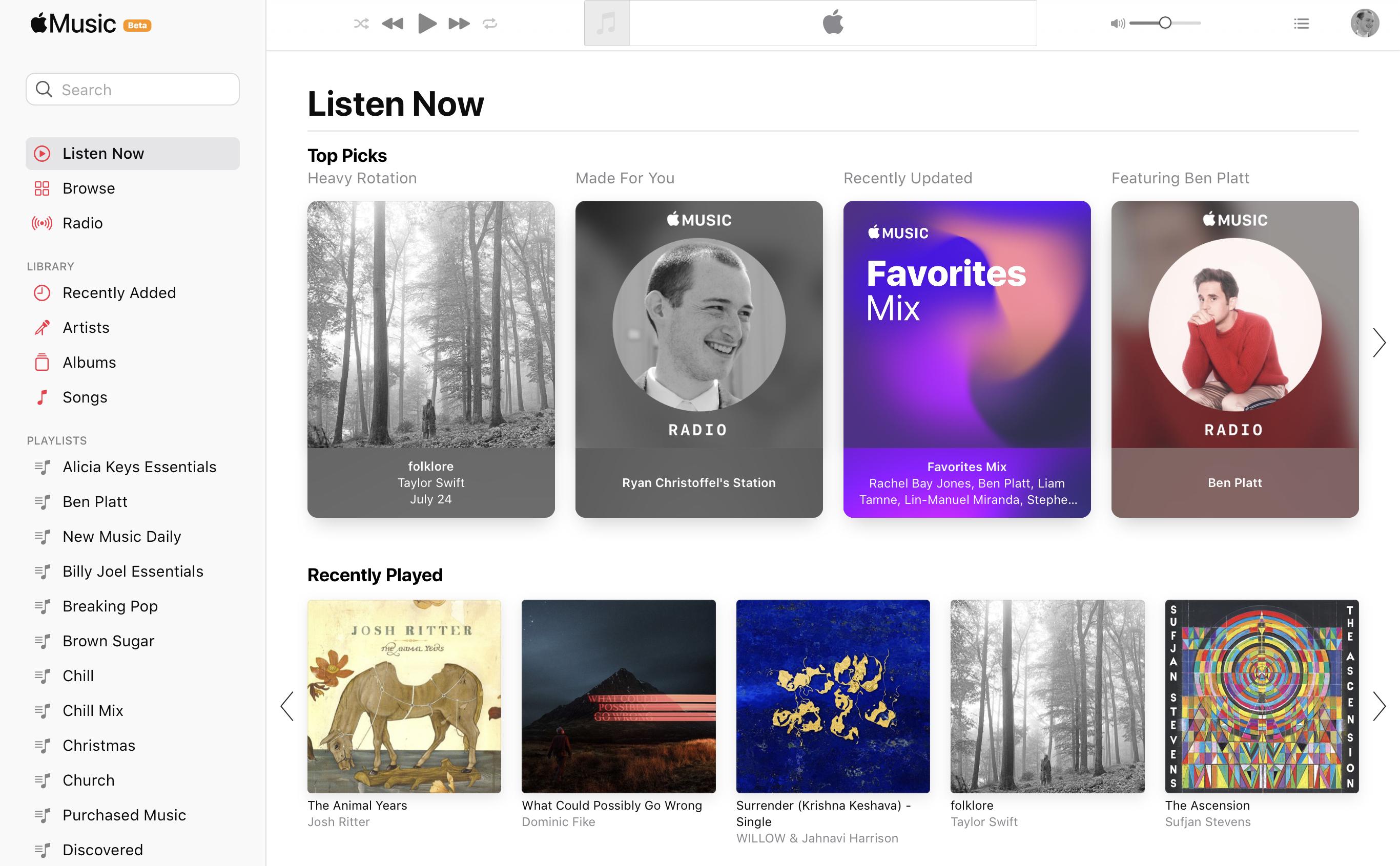 The new Apple Music web beta.
