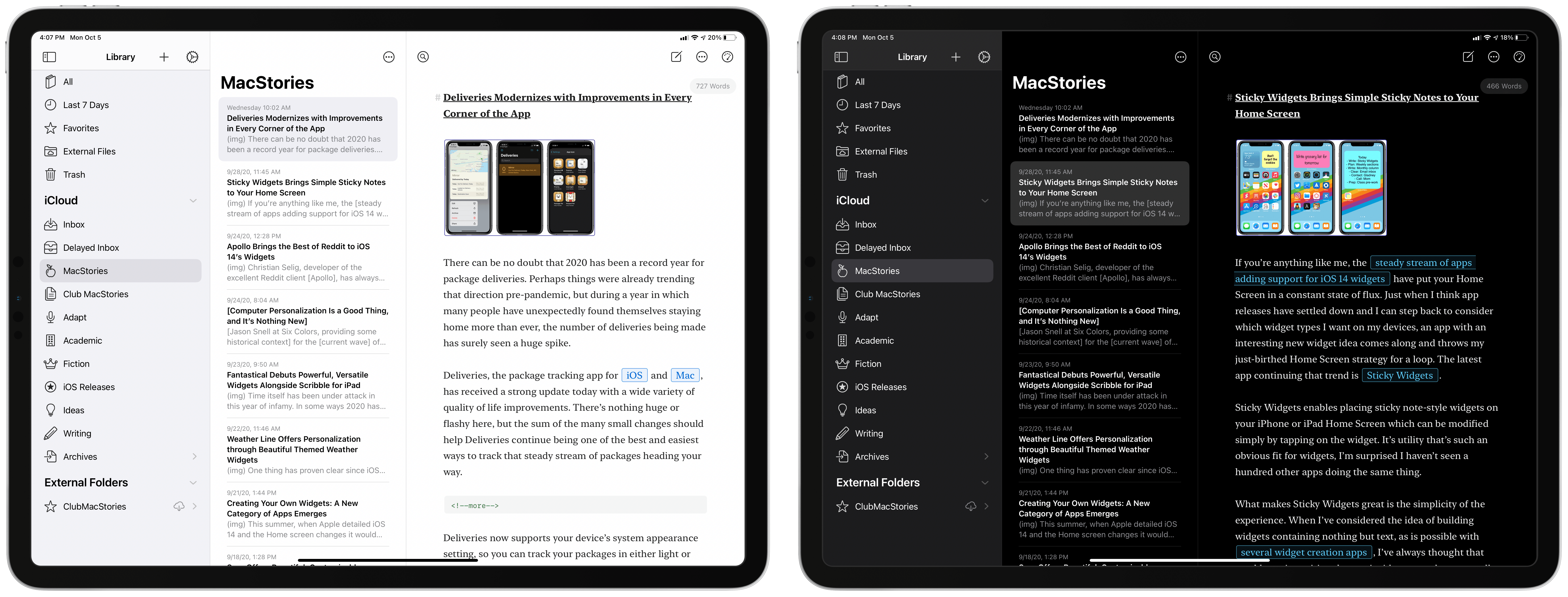 Ulysses’ new design, with no color allowed in the sidebar.