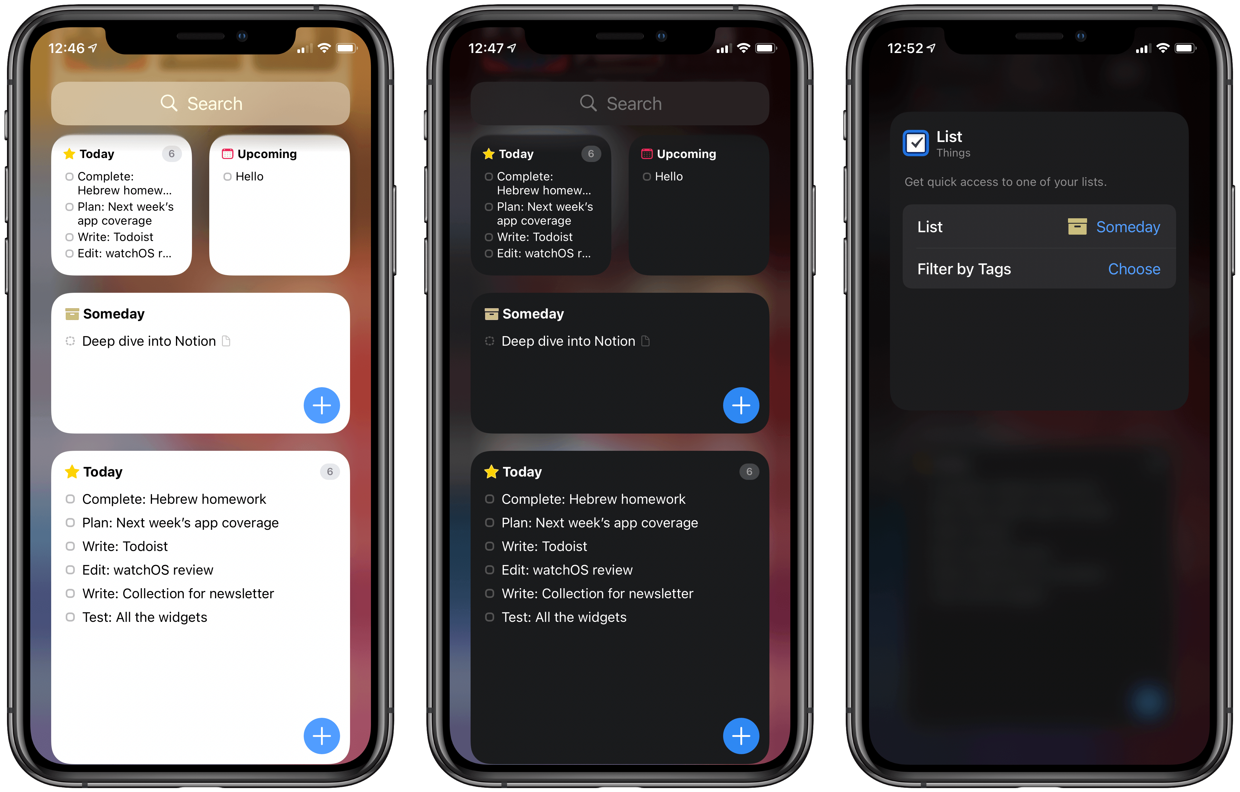 Different sizes and configurations of Things’ widget.