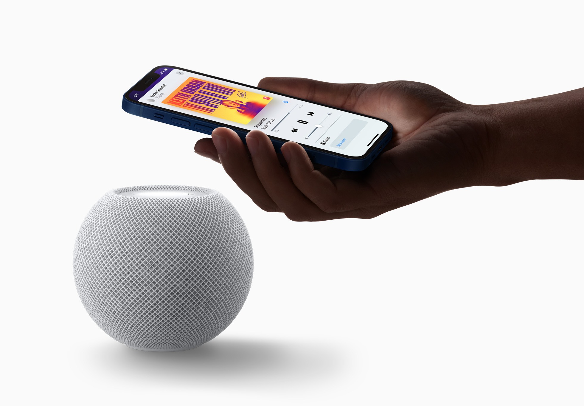 Music and other audio can be transferred to and from a HomePod mini using Handoff.