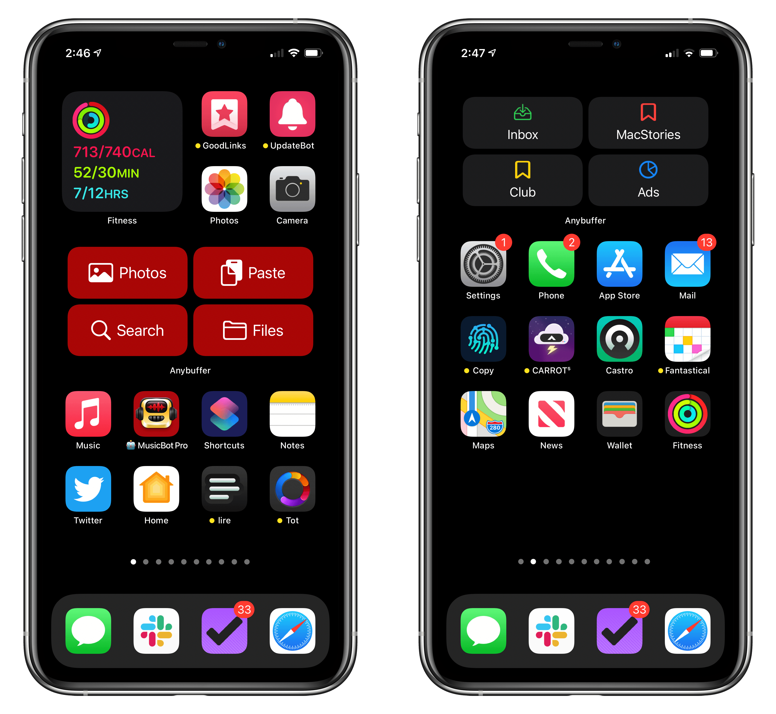 I'm currently using a Quick Actions widget in a stack on my Home screen (left) and an Open Shelf widget on my second Home screen.